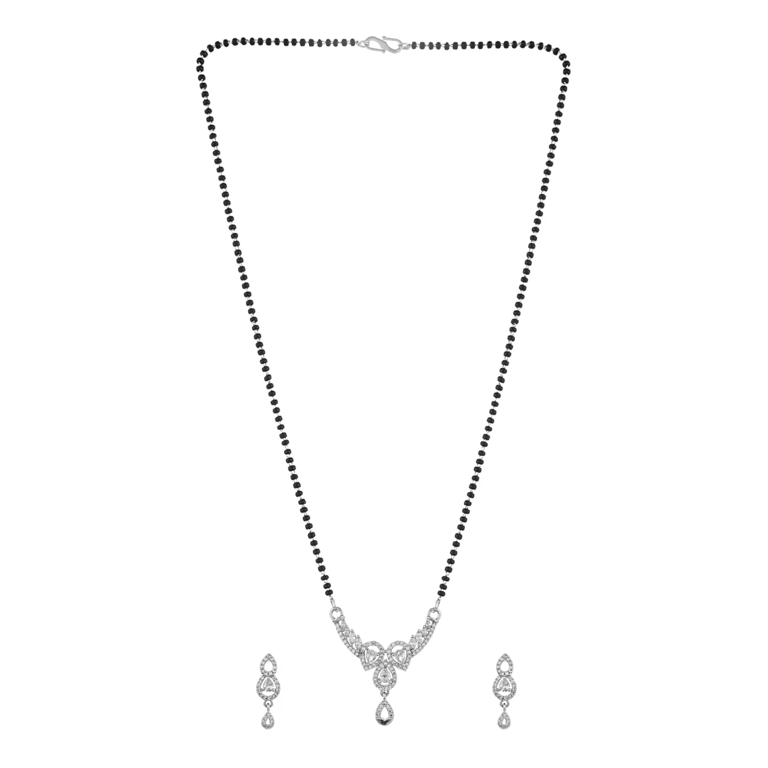 Sparkling Elegance Silver Plated Teardrop Cz Mangalsutra Set - Image 4