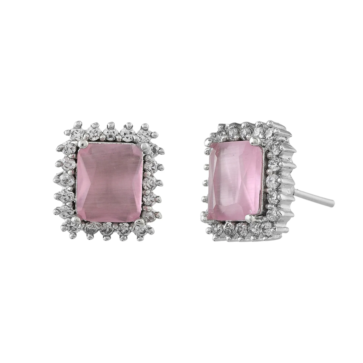 Sparkling Elegance Soft Pink American Diamond Studs Earrings - Image 3
