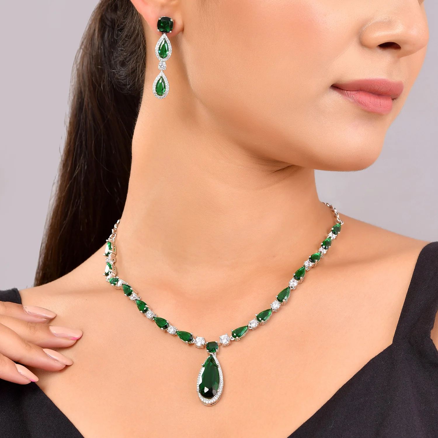 Sparkling Elegance Sparkling Affair American Diamond Necklace Set - Image 2