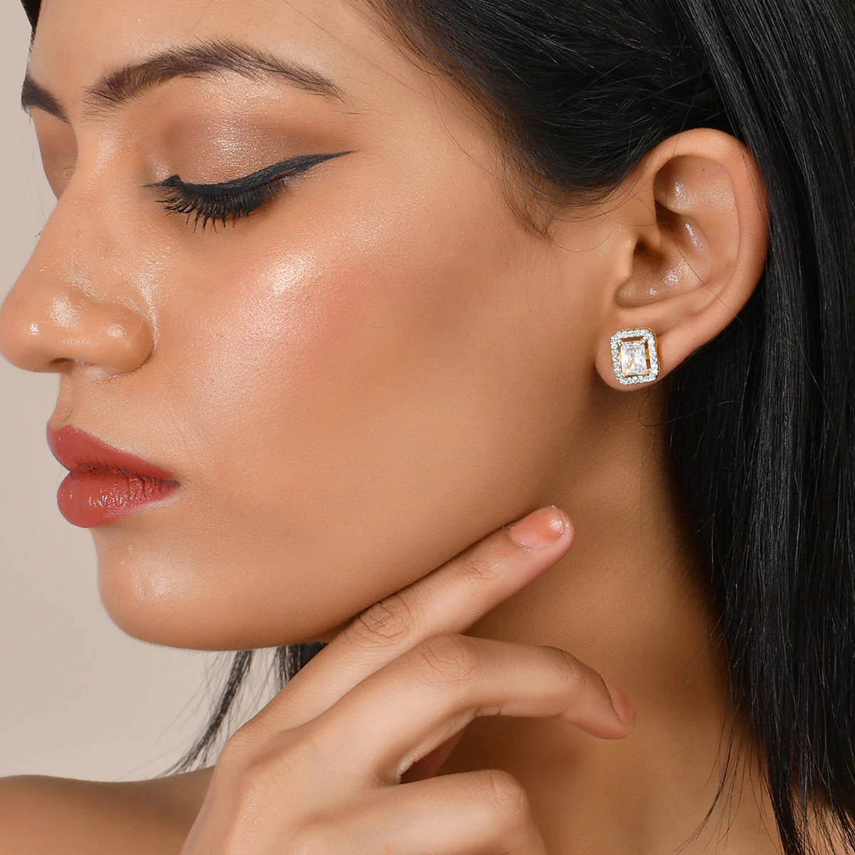 Sparkling Elegance Square Tear Drop Earrings - Image 2