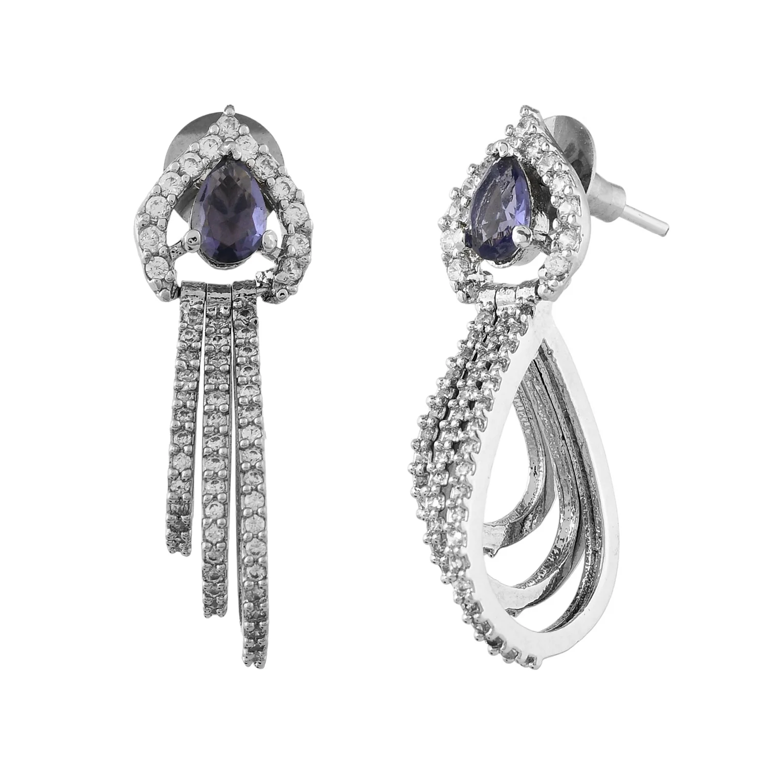 Sparkling Elegance Stunning American Diamond Brass Drop Earrings - Image 3