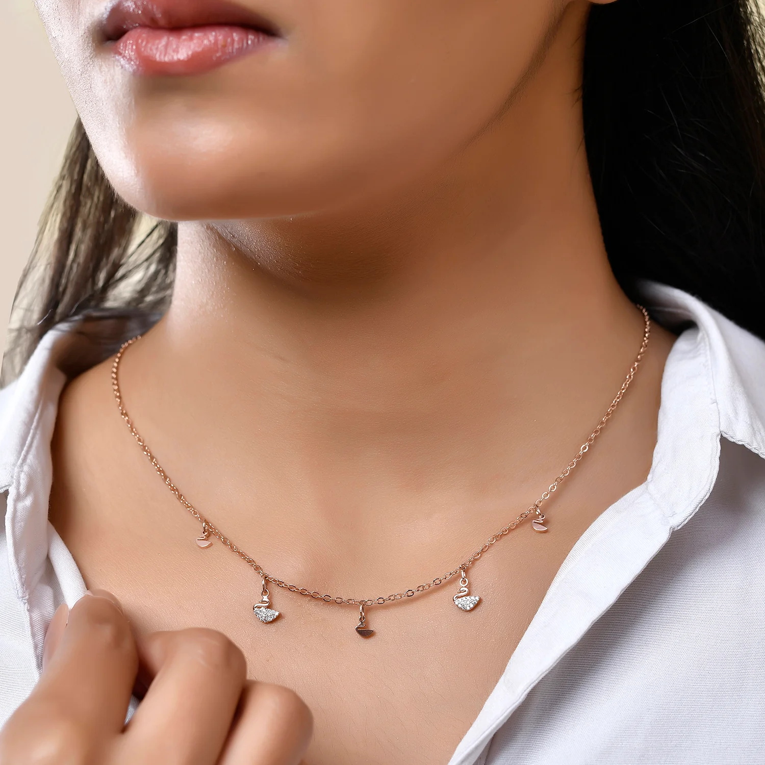Sparkling Elegance Swan Dreams Charm Rose Gold Necklace - Image 2
