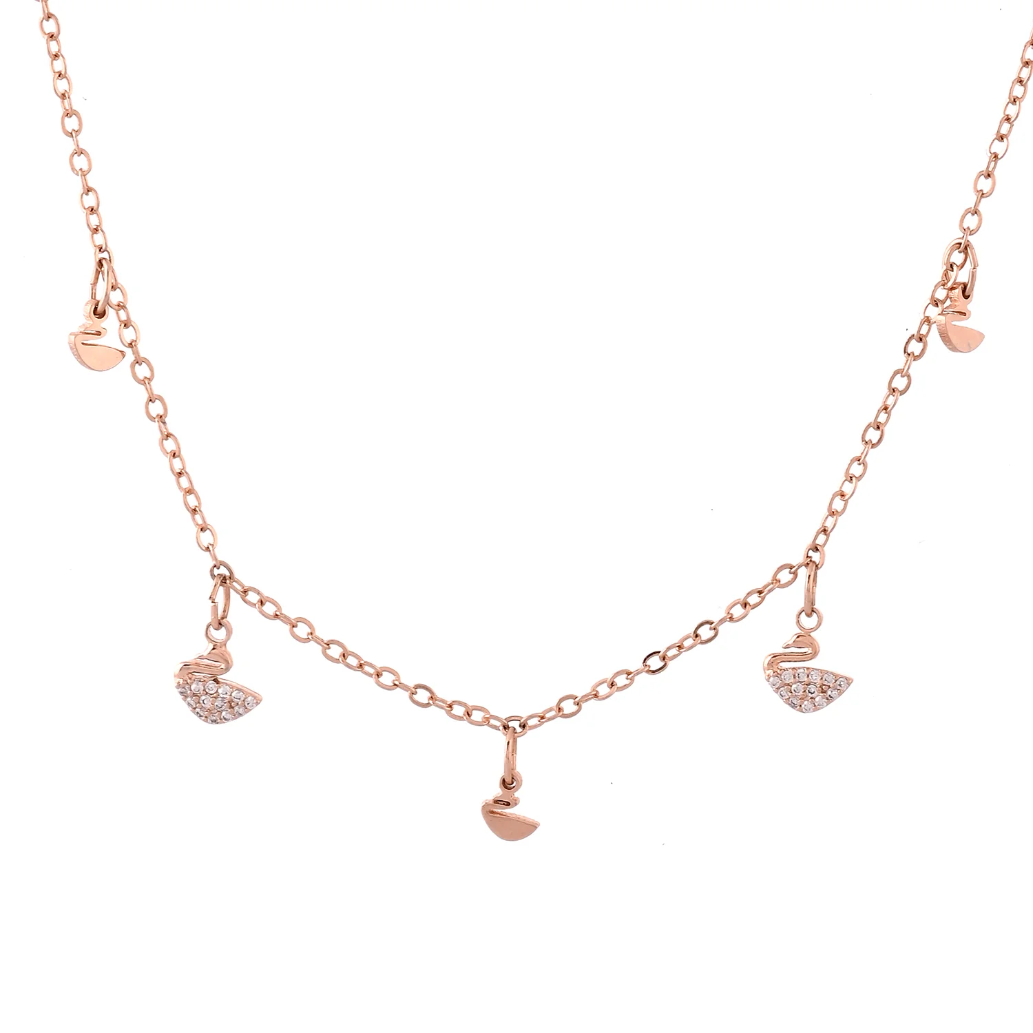 Sparkling Elegance Swan Dreams Charm Rose Gold Necklace - Image 3