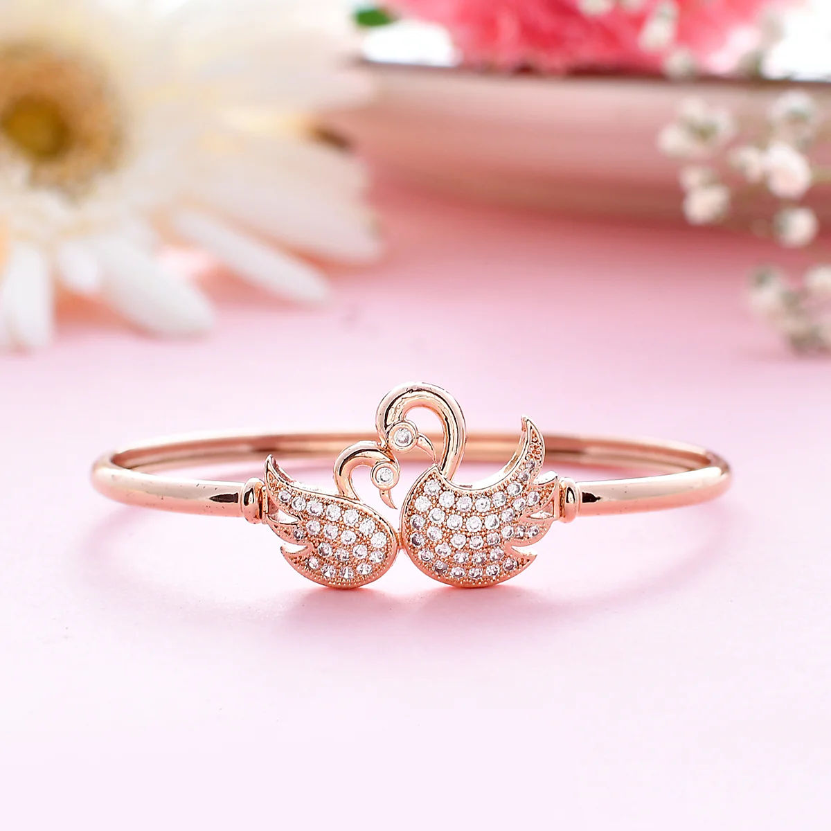 Sparkling Elegance Swans Cubic Zirconia Adjustable Bracelet