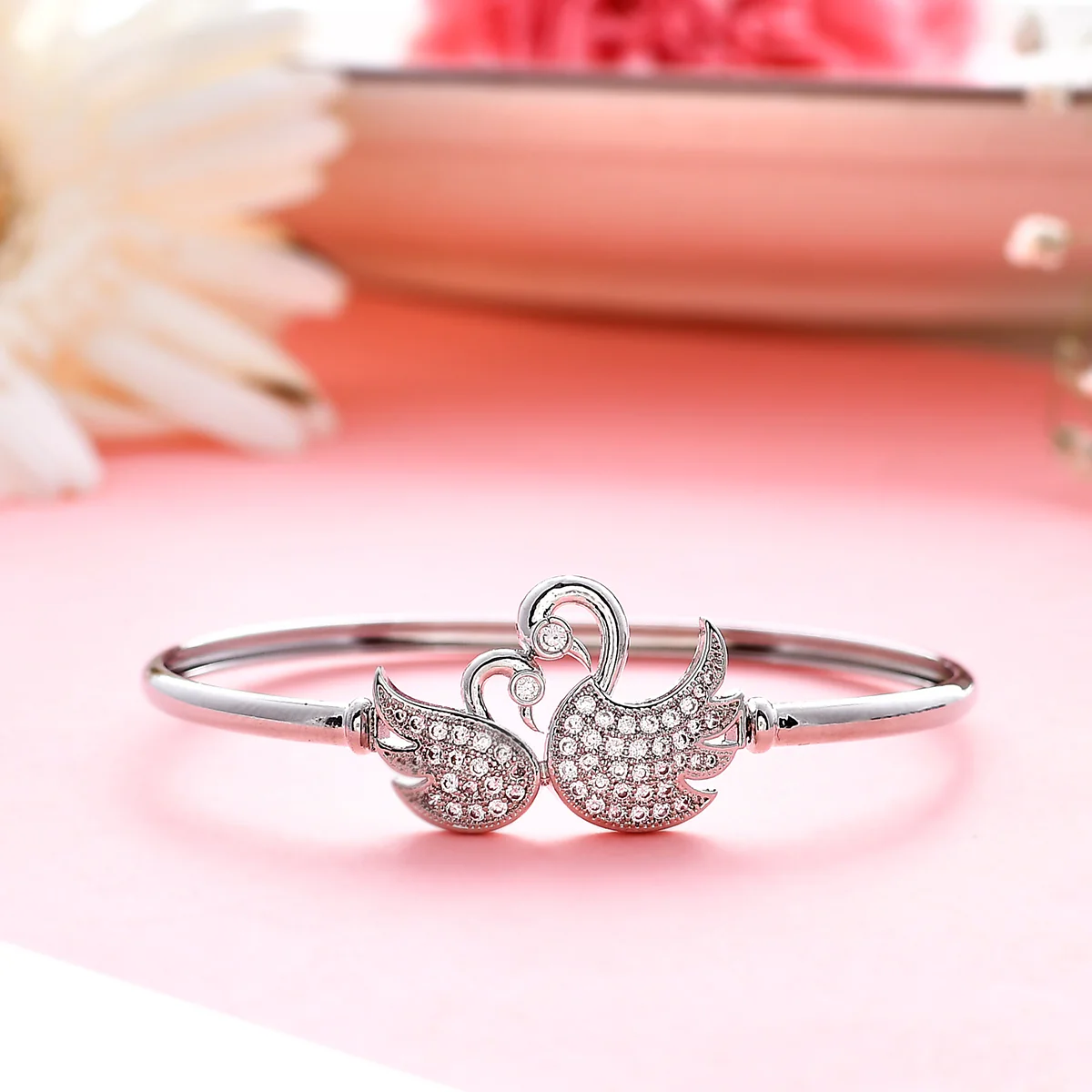 Sparkling Elegance Swans Cubic Zirconia Adjustable Bracelet