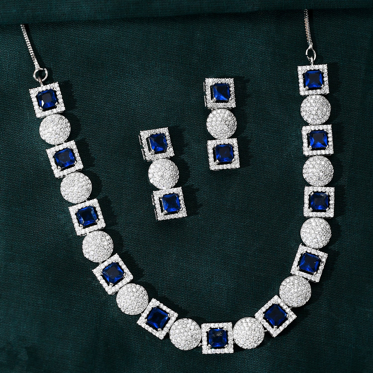 Sparkling Elegance Symphony Blue American Diamond Necklace Set