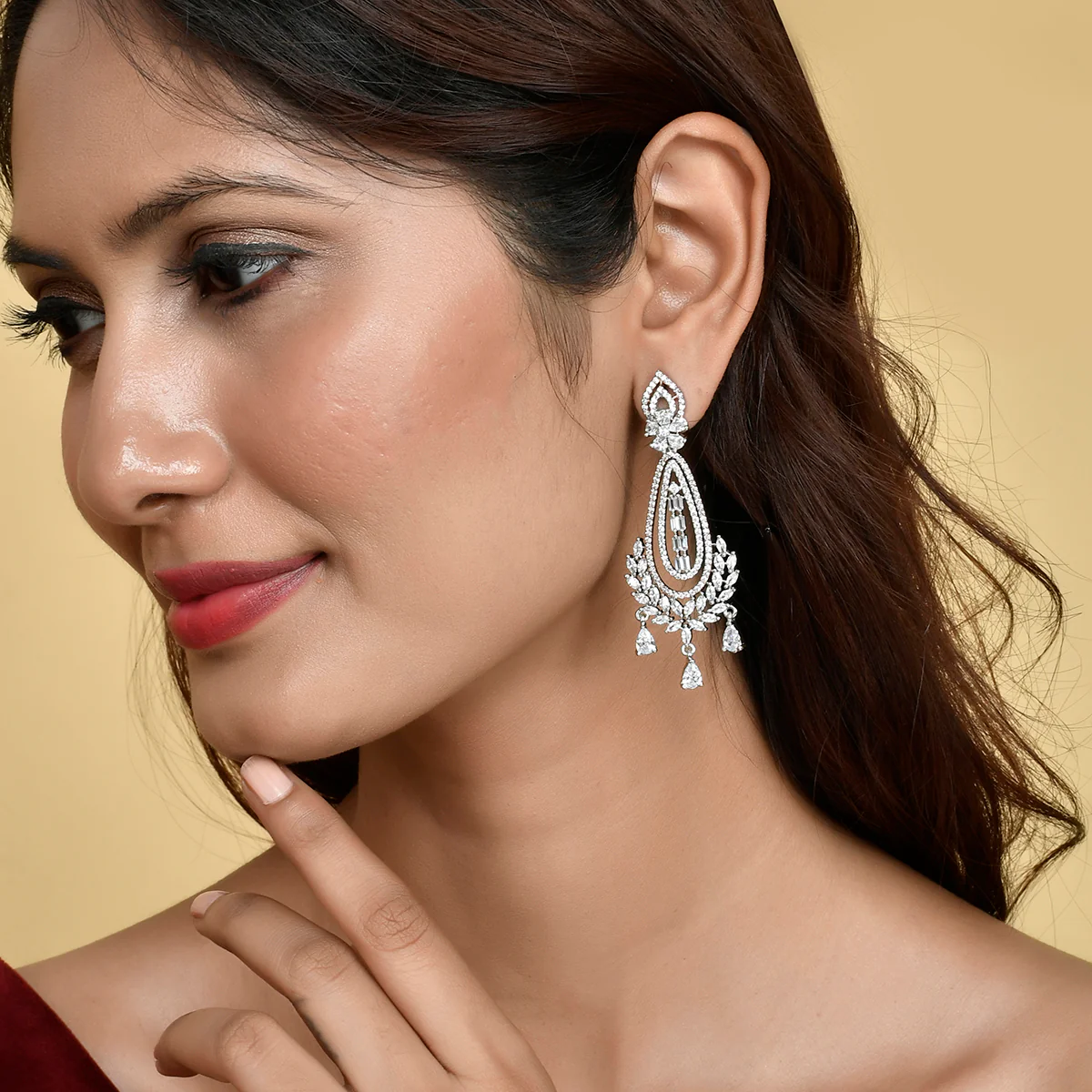 Sparkling Elegance Teardrop and Marquise Cut CZ Dangler Earrings - Image 2