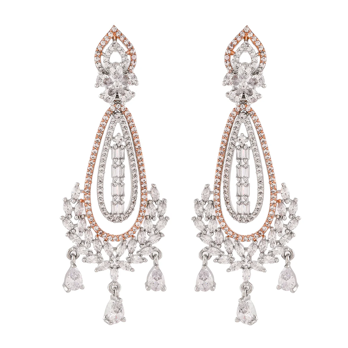 Sparkling Elegance Teardrop and Marquise Cut CZ Dangler Earrings - Image 3