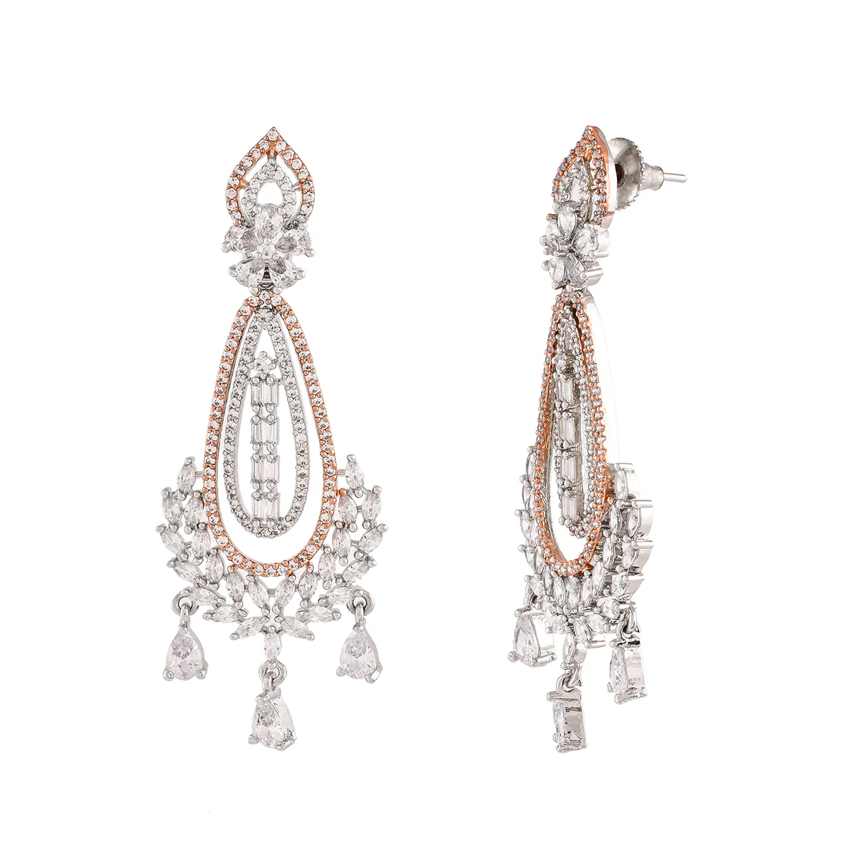 Sparkling Elegance Teardrop and Marquise Cut CZ Dangler Earrings - Image 4