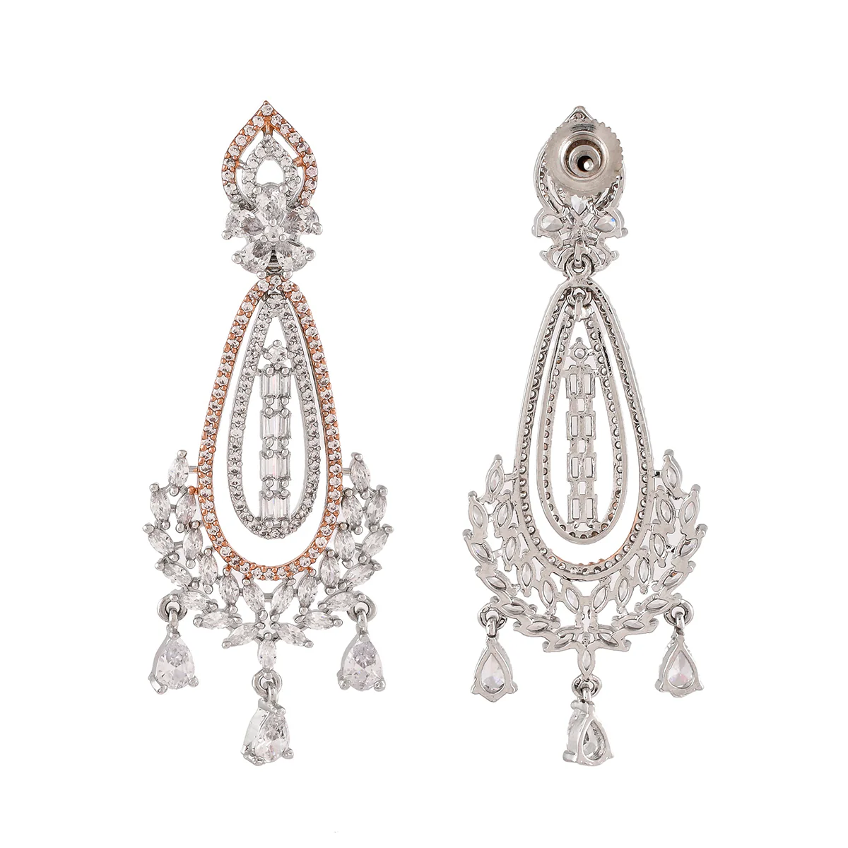 Sparkling Elegance Teardrop and Marquise Cut CZ Dangler Earrings - Image 5