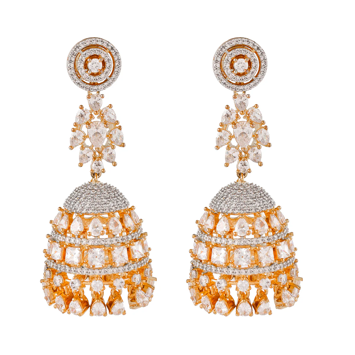 Sparkling Elegance Teardrop and Round Cut CZ Earrings - Image 3