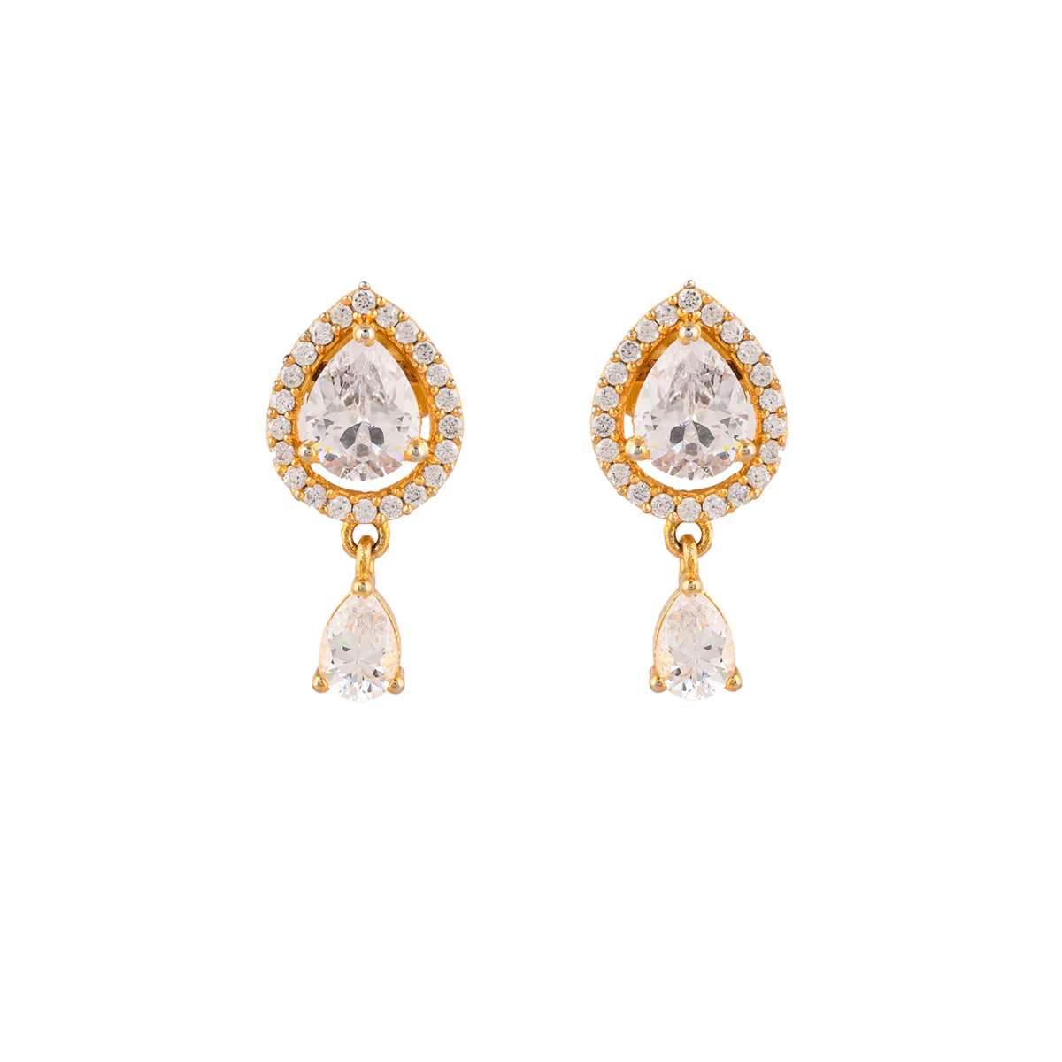 Sparkling Elegance Teardrop Cut CZ Brass Gold Plated Earring - Image 3