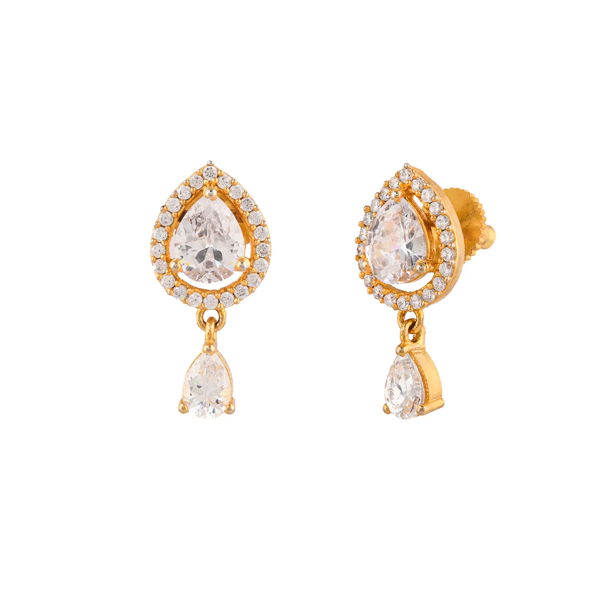 Sparkling Elegance Teardrop Cut CZ Brass Gold Plated Earring - Image 4