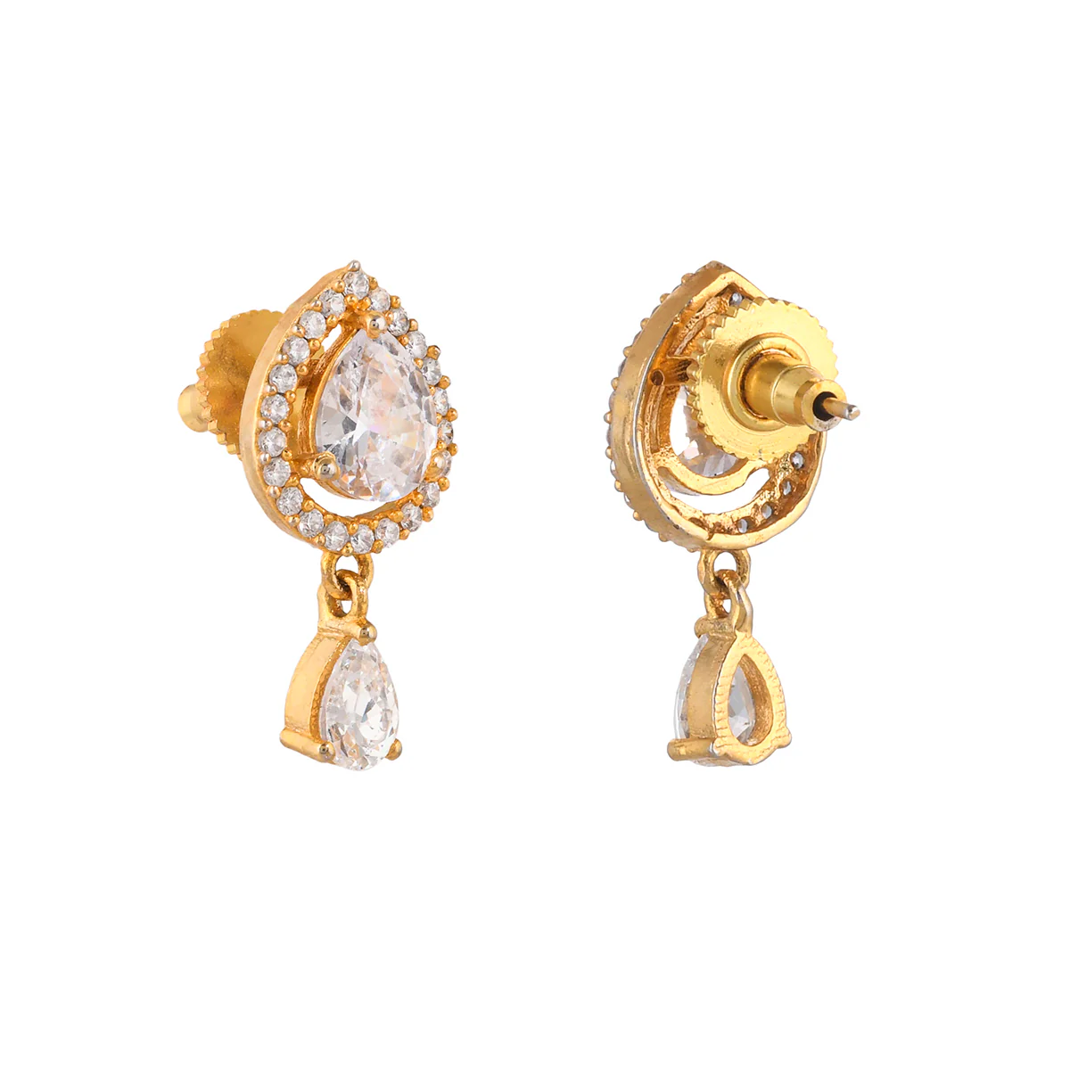 Sparkling Elegance Teardrop Cut CZ Brass Gold Plated Earring - Image 5