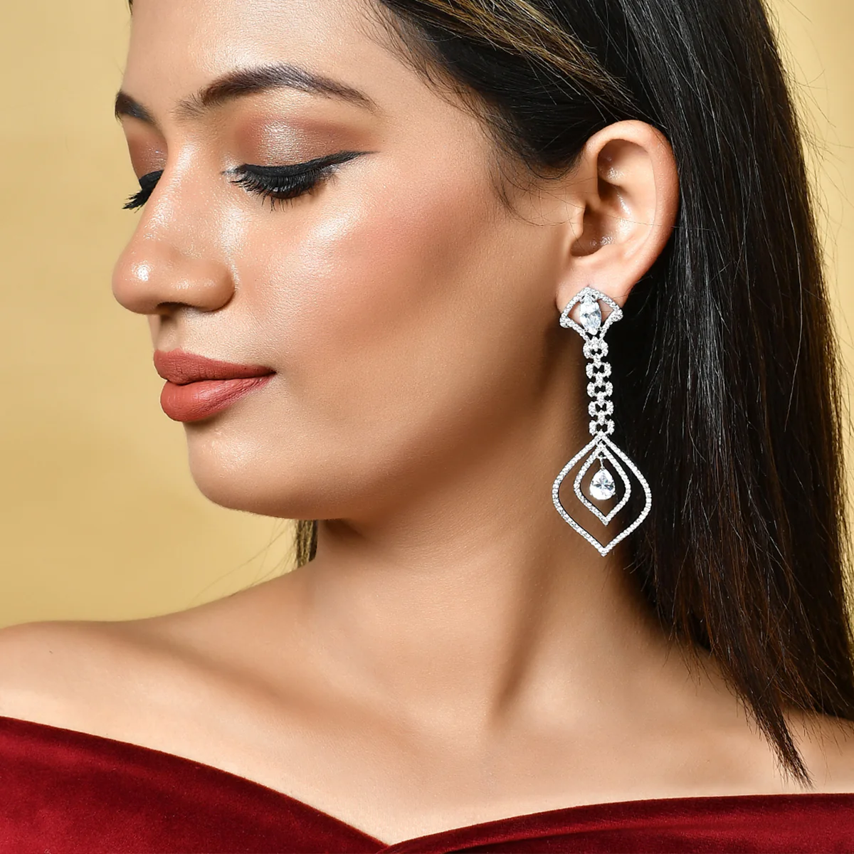Sparkling Elegance Teardrop Cut CZ Drop Earrings - Image 2