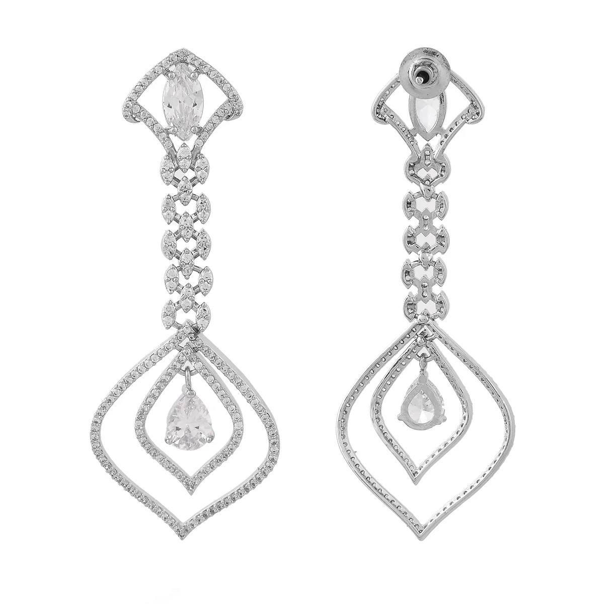 Sparkling Elegance Teardrop Cut CZ Drop Earrings - Image 3