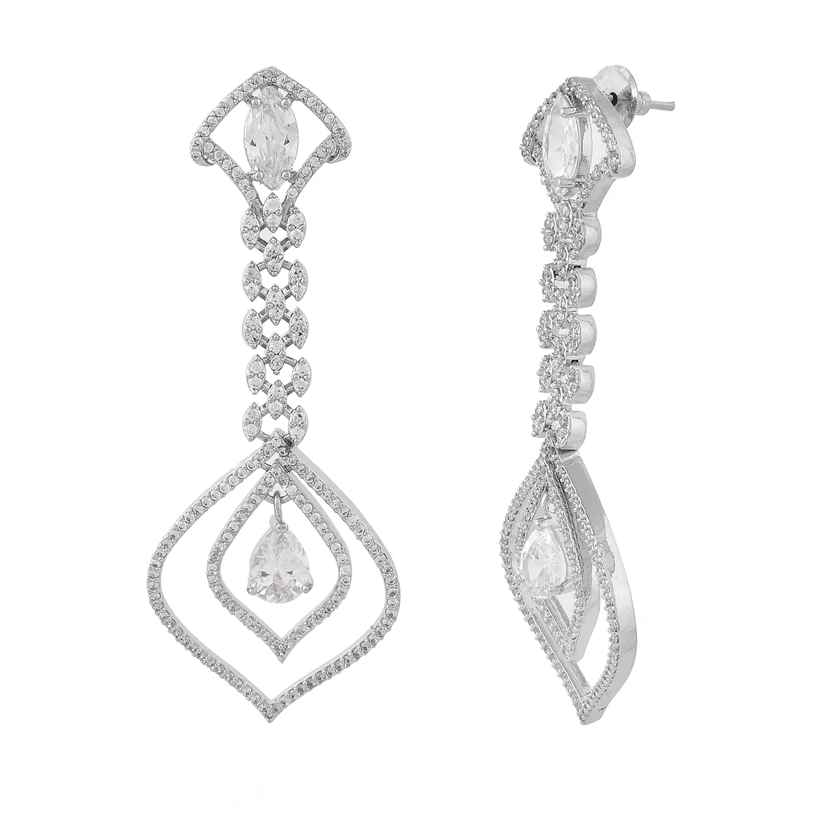 Sparkling Elegance Teardrop Cut CZ Drop Earrings - Image 4