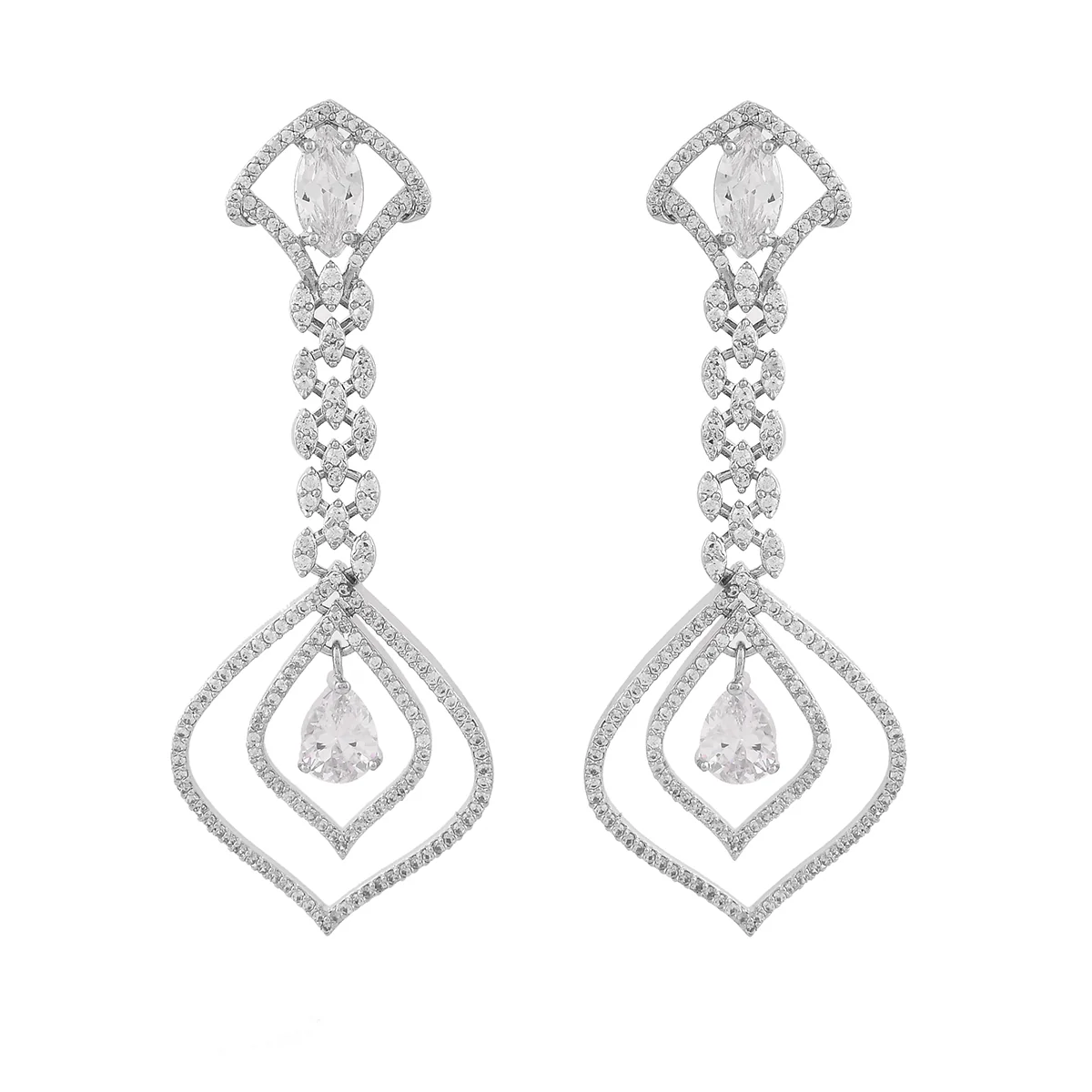 Sparkling Elegance Teardrop Cut CZ Drop Earrings - Image 5