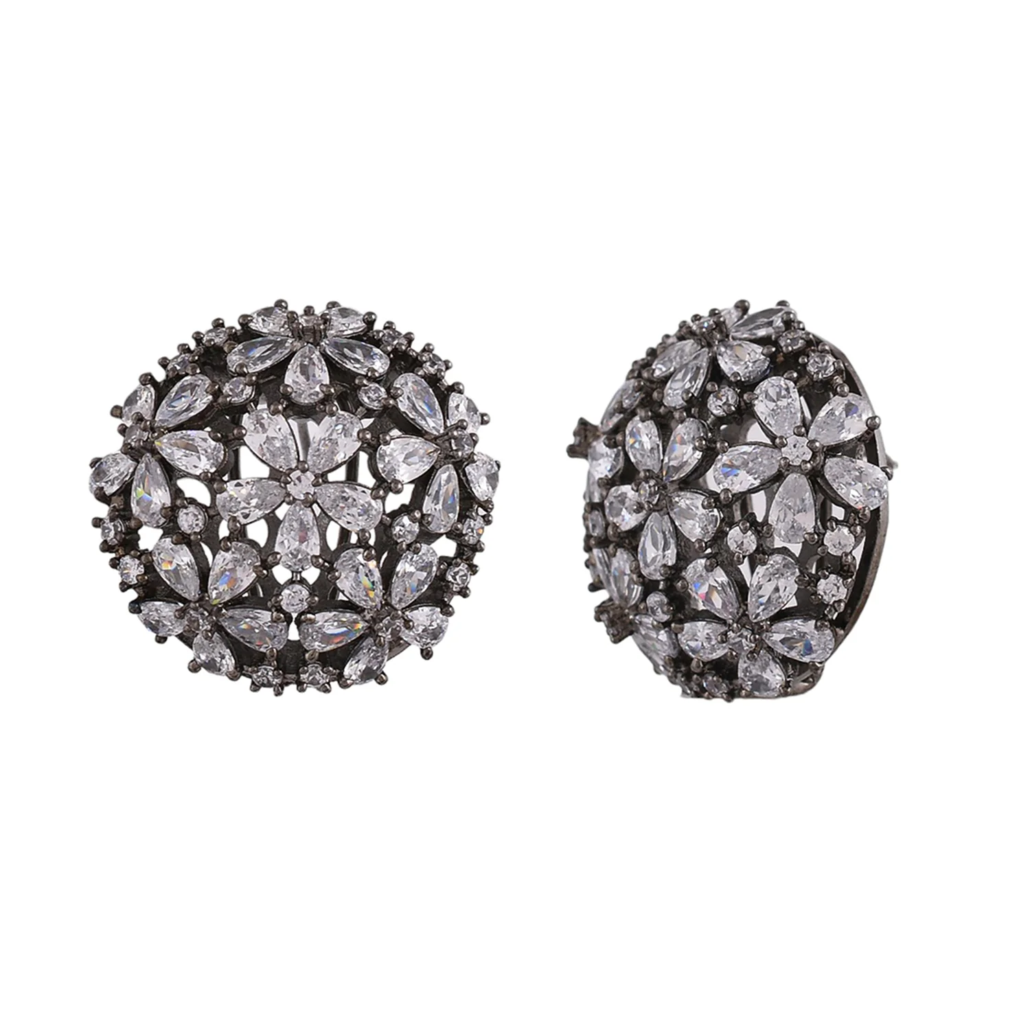 Sparkling Elegance Teardrop Cut Cz Floral Stud Earrings - Image 3