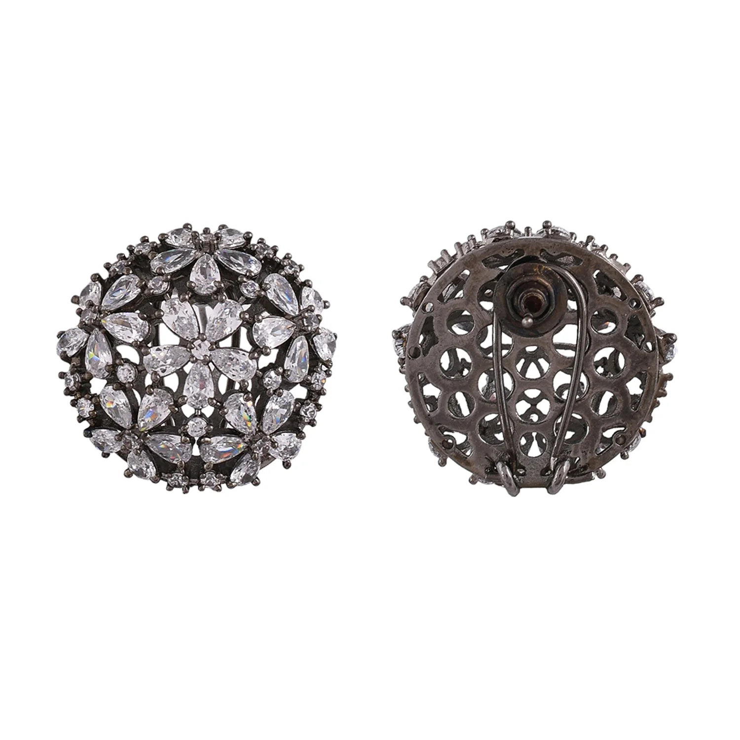 Sparkling Elegance Teardrop Cut Cz Floral Stud Earrings - Image 5