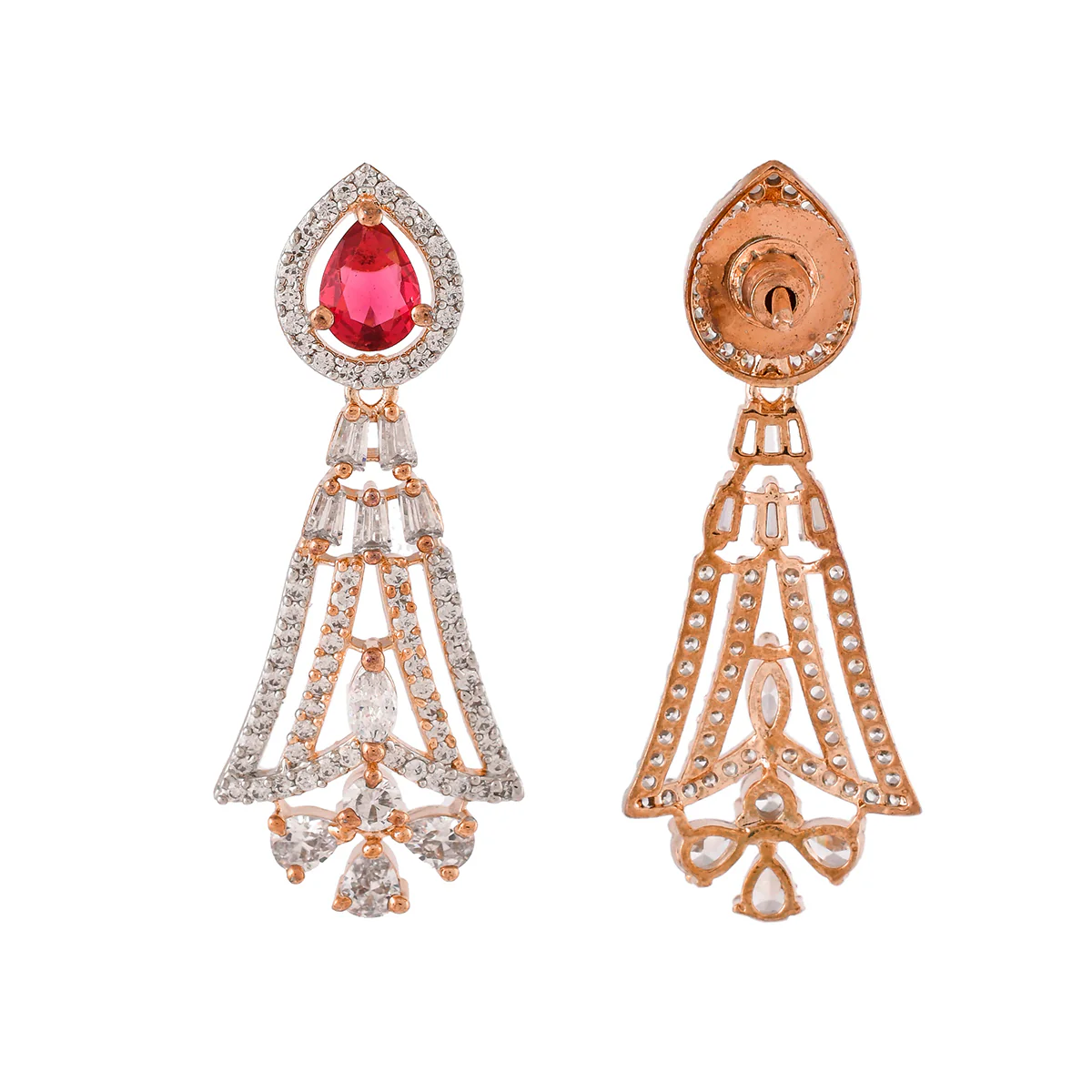 Sparkling Elegance Teardrop Cut Pink and White CZ Dangler Earrings - Image 5
