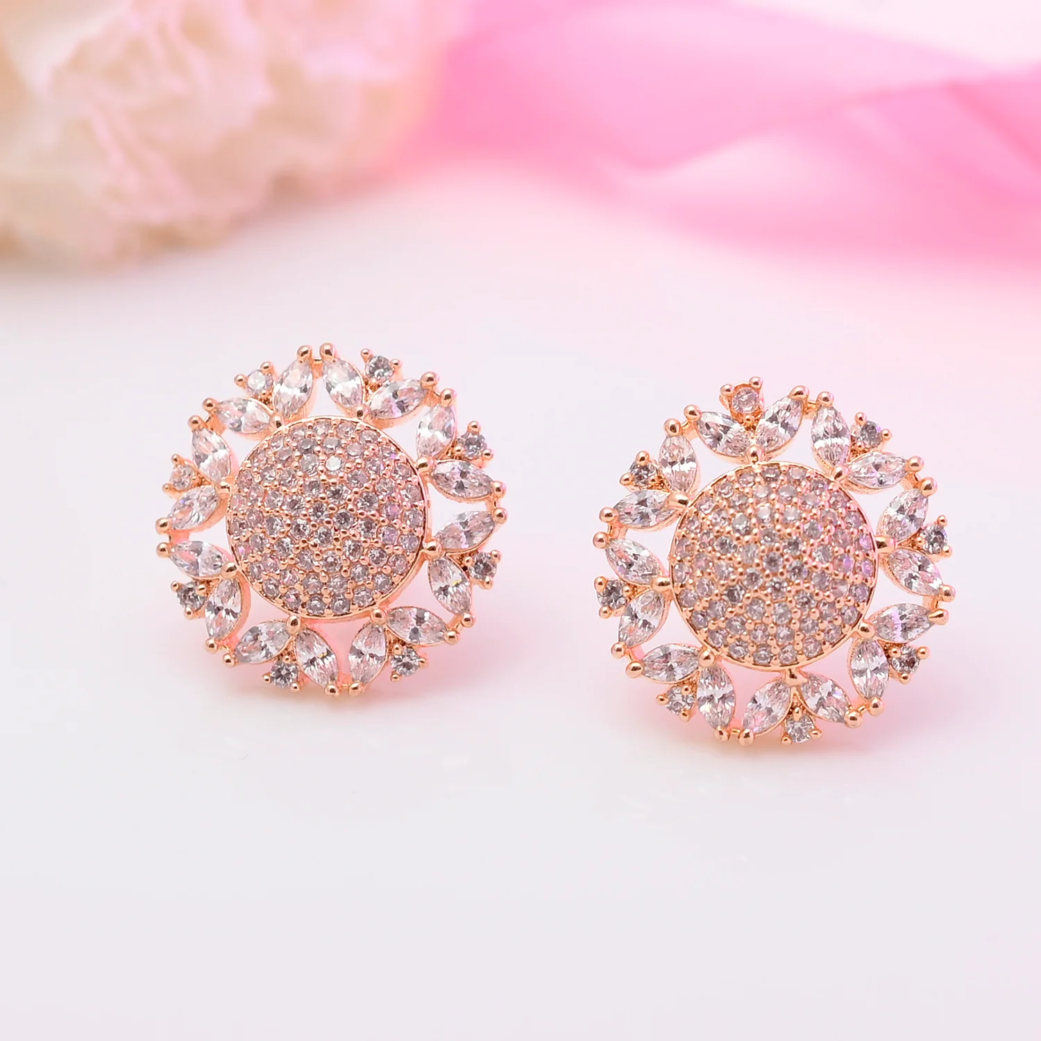 Sparkling Elegance Teardrop Cut Zirconia Floral Earrings