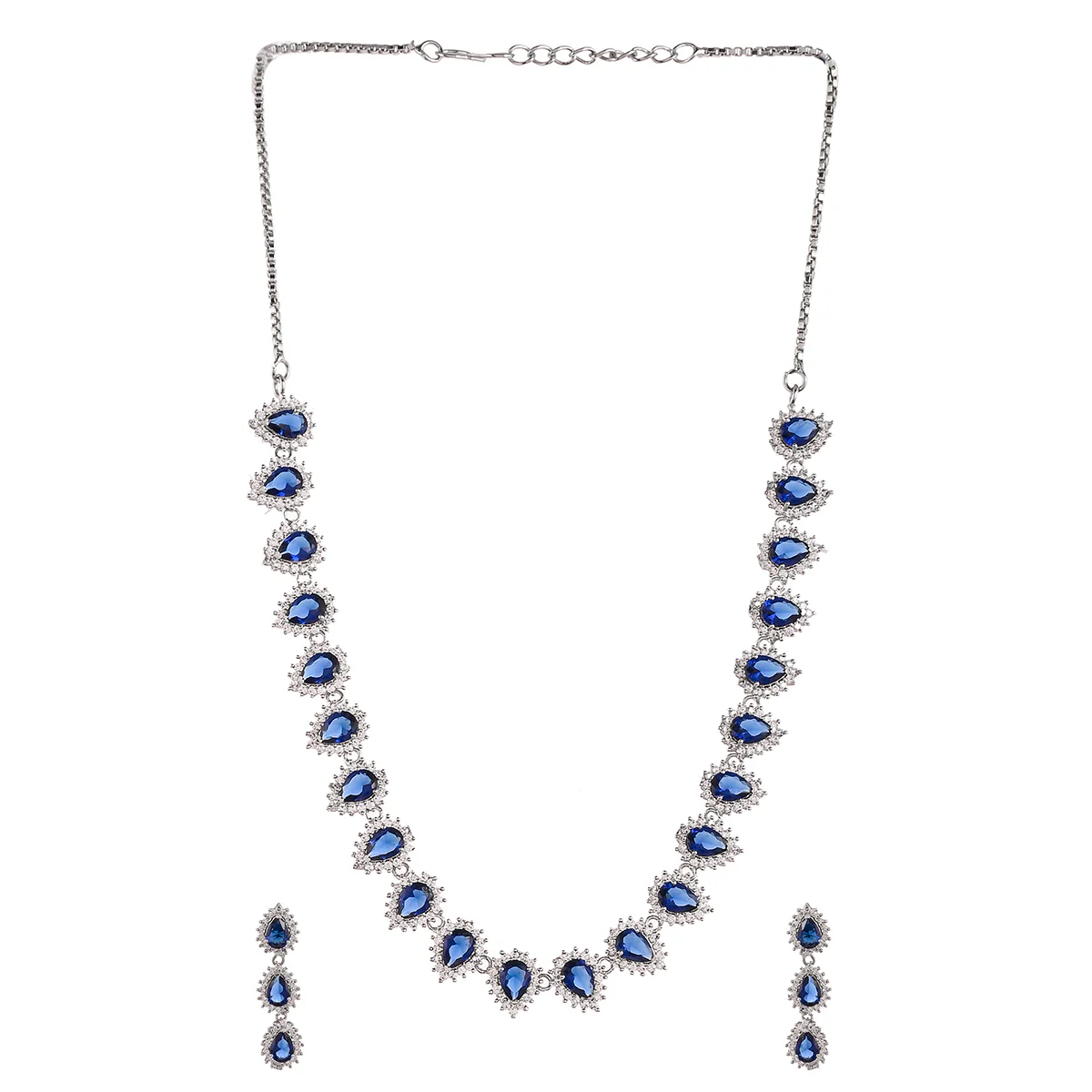 Sparkling Elegance Teardrop Cut Zircons Brass Silver Plated Jewellery Set - Image 3