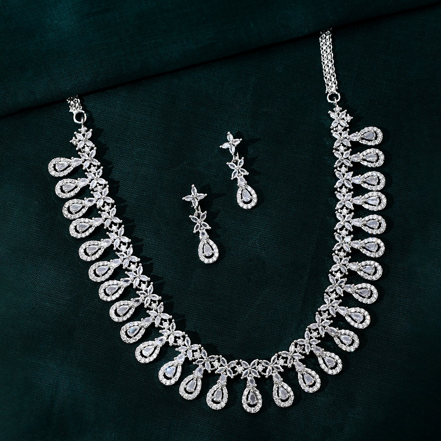 Sparkling Elegance Teardrop Glamour American Diamond Necklace Set