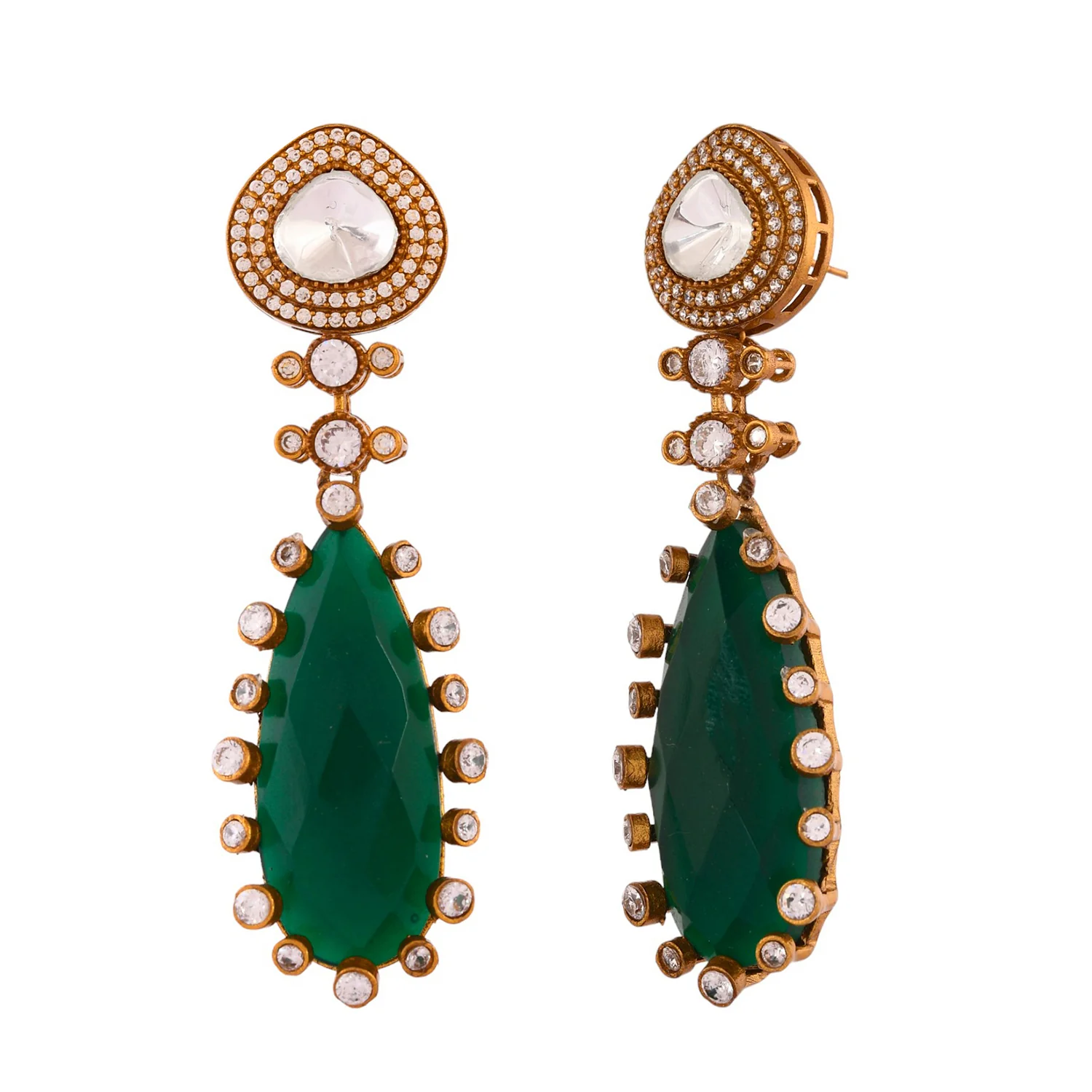 Sparkling Elegance Teardrop Long American Diamond Dangler Earrings - Image 4