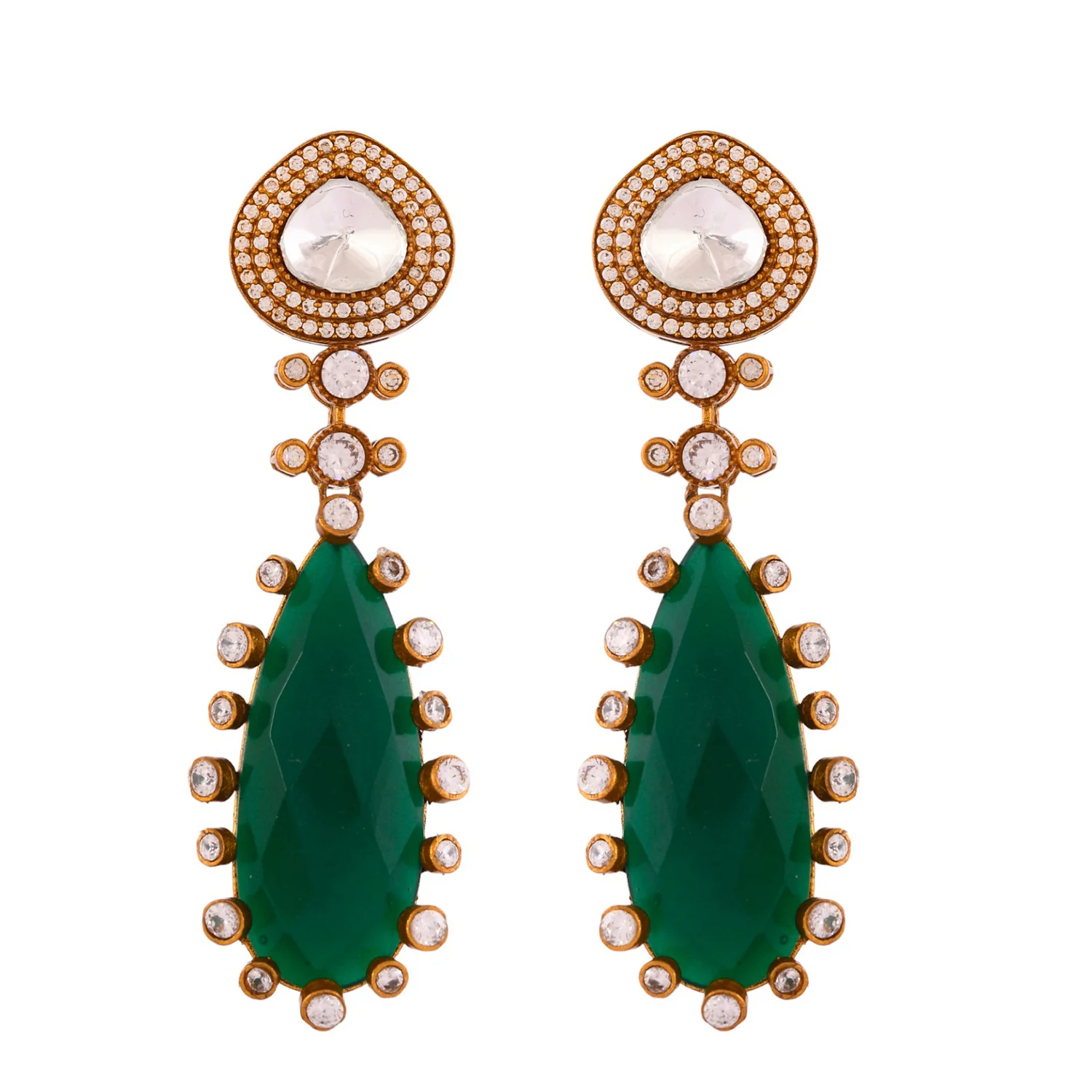 Sparkling Elegance Teardrop Long American Diamond Dangler Earrings - Image 5