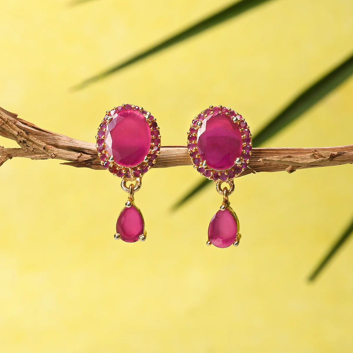 Sparkling Elegance Teardrop Zircons Embellished Gold Plated Brass Earrings