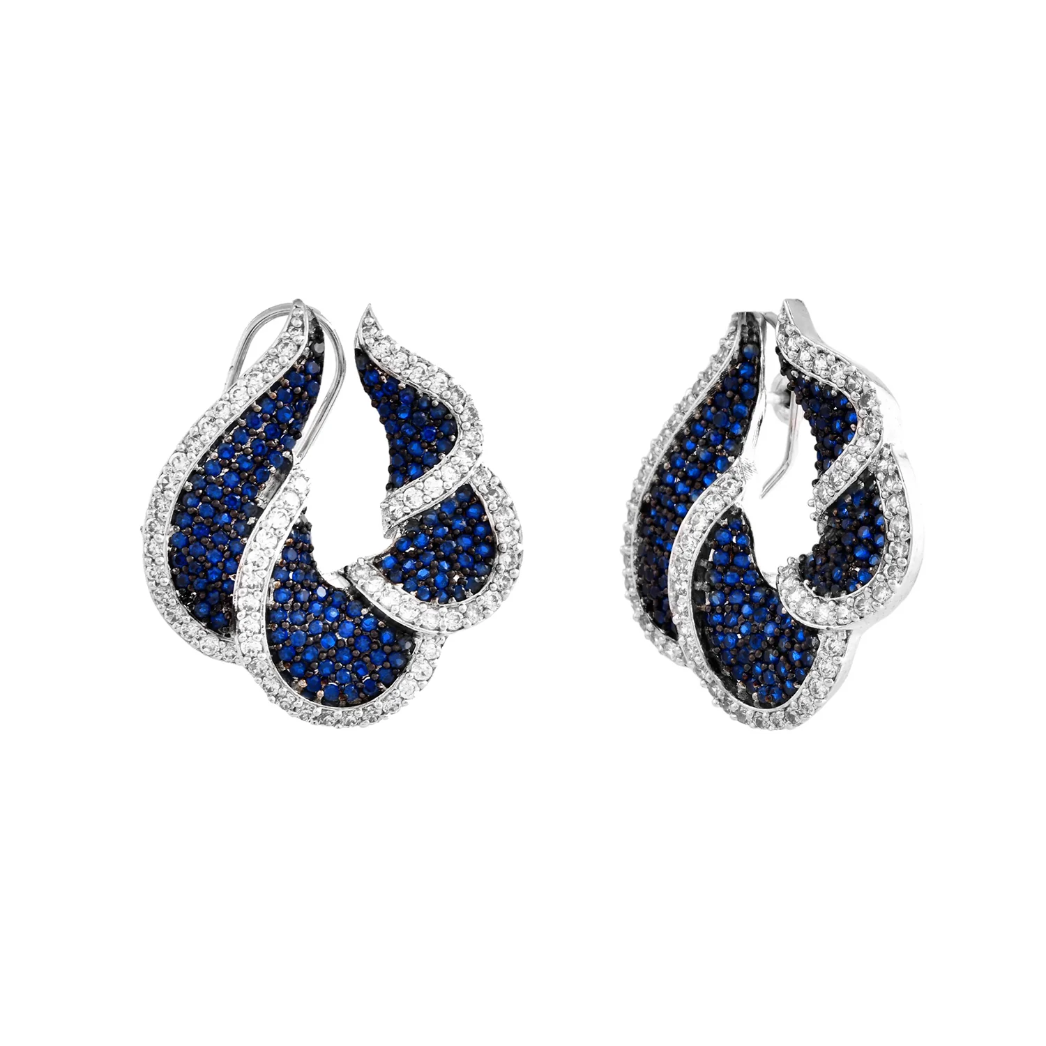 Sparkling Elegance Timeless Blue Curves American Diamond Stud Earrings - Image 3