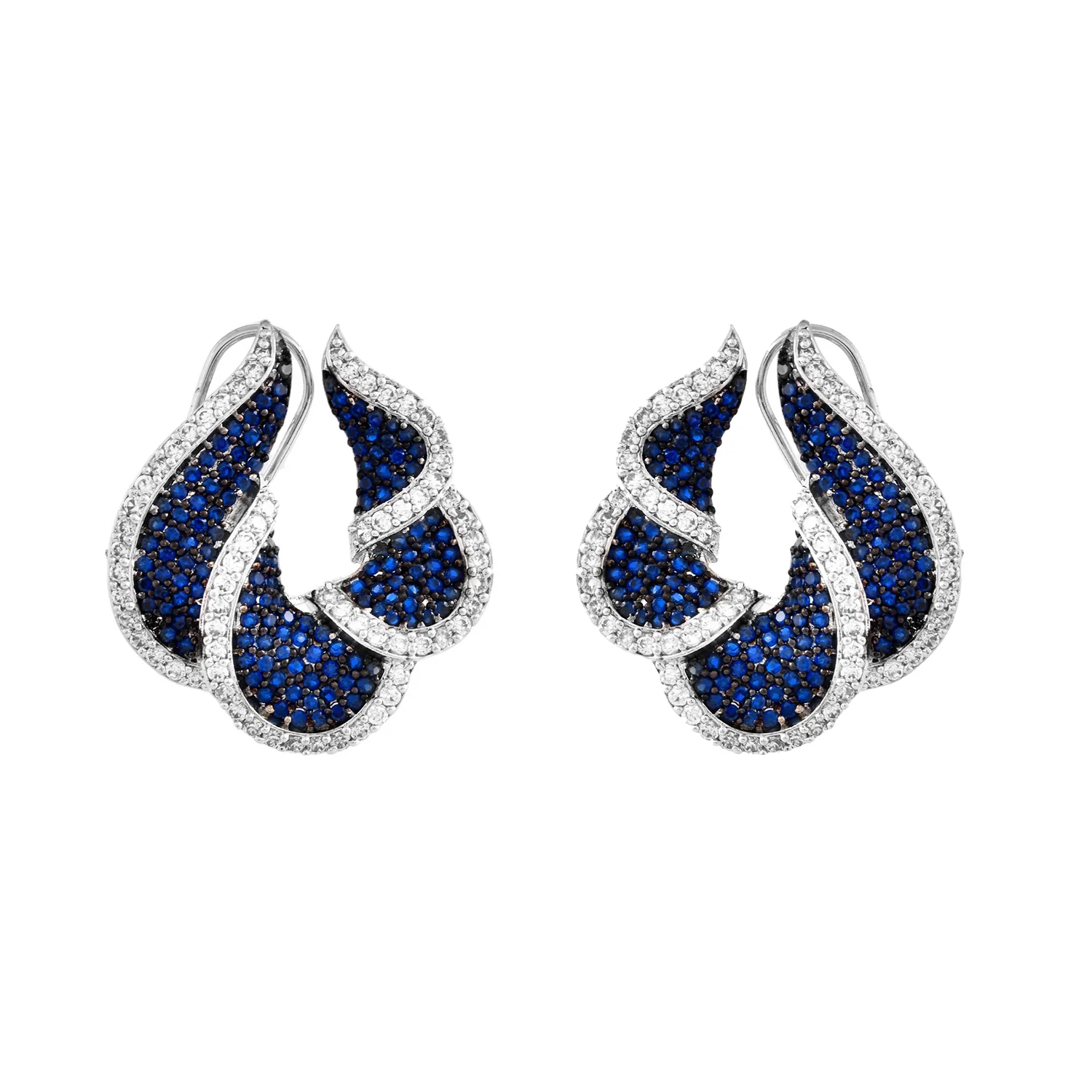 Sparkling Elegance Timeless Blue Curves American Diamond Stud Earrings - Image 4