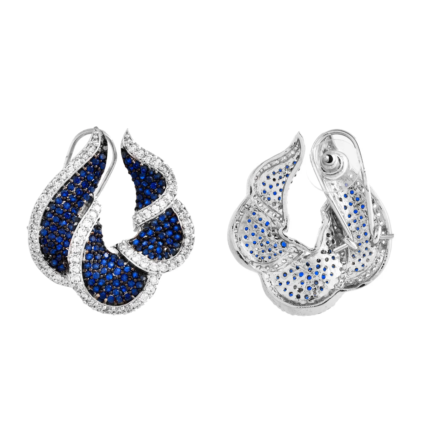 Sparkling Elegance Timeless Blue Curves American Diamond Stud Earrings - Image 5
