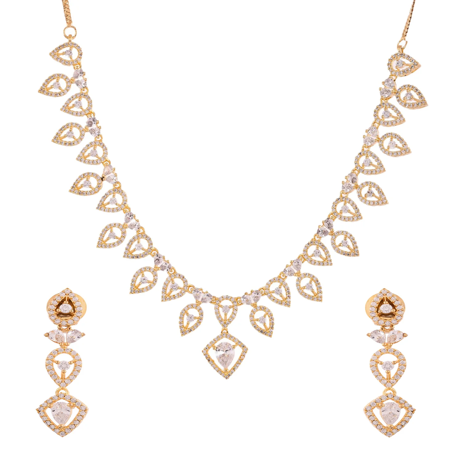 Sparkling Elegance Timeless Golden Teardrop American Diamond Necklace Set - Image 3
