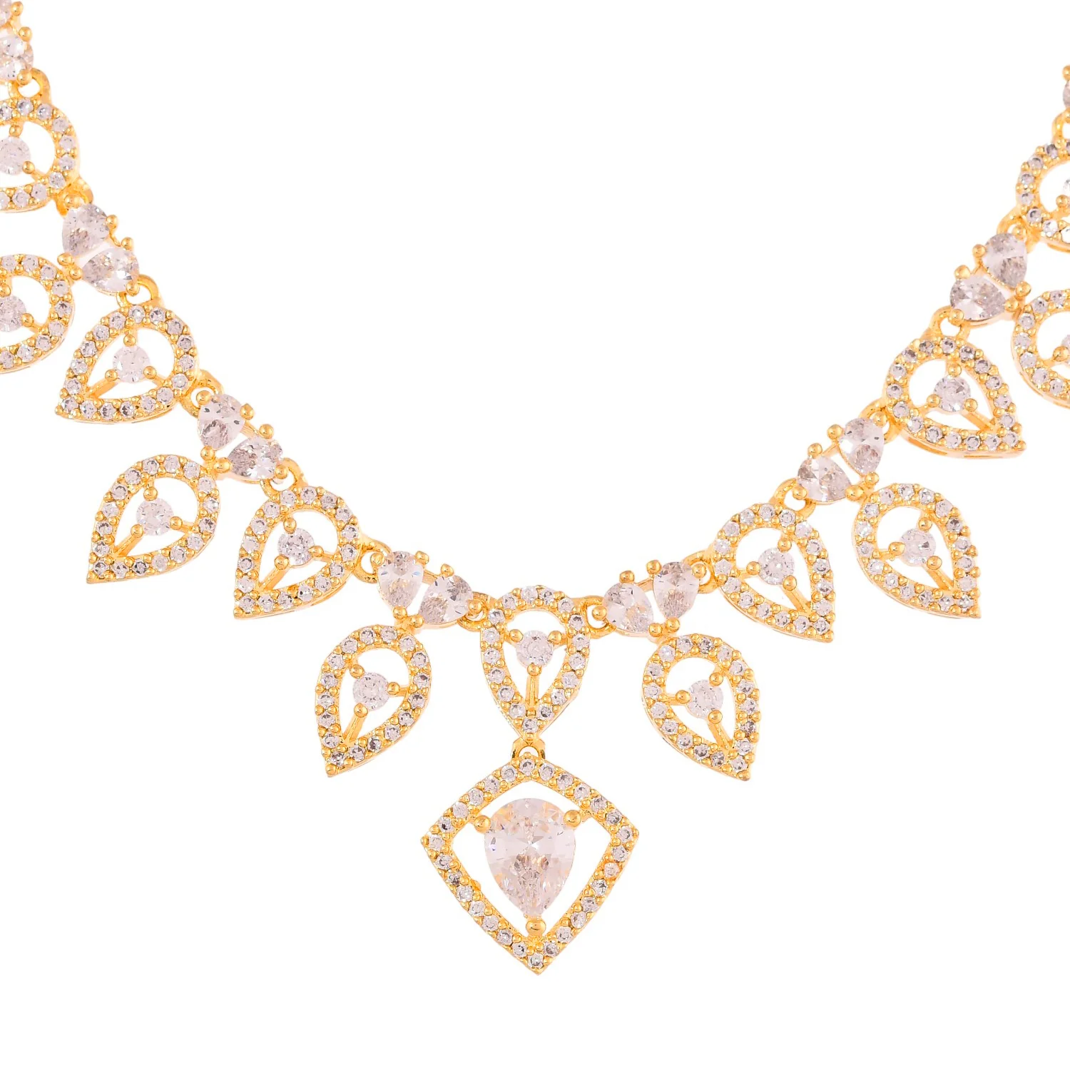 Sparkling Elegance Timeless Golden Teardrop American Diamond Necklace Set - Image 5