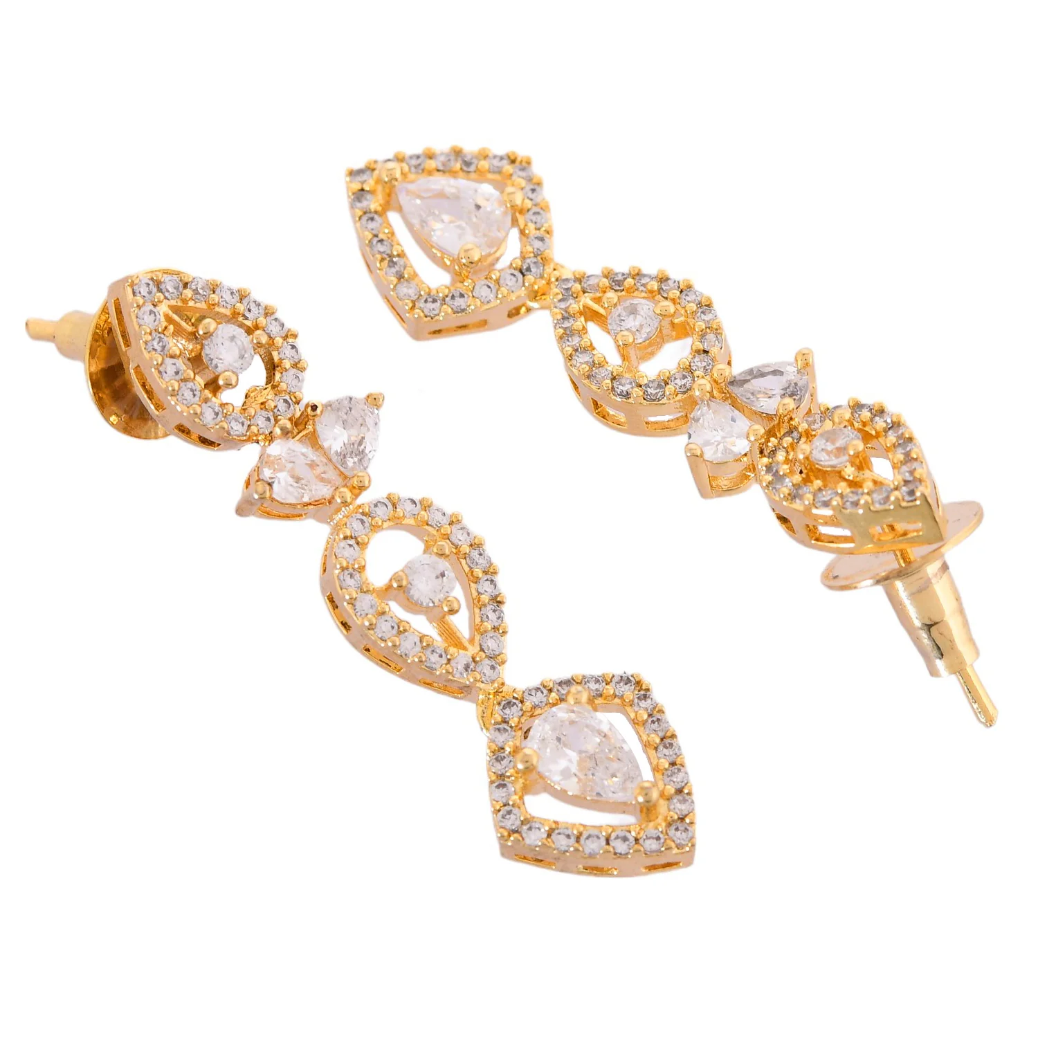 Sparkling Elegance Timeless Golden Teardrop American Diamond Necklace Set - Image 7
