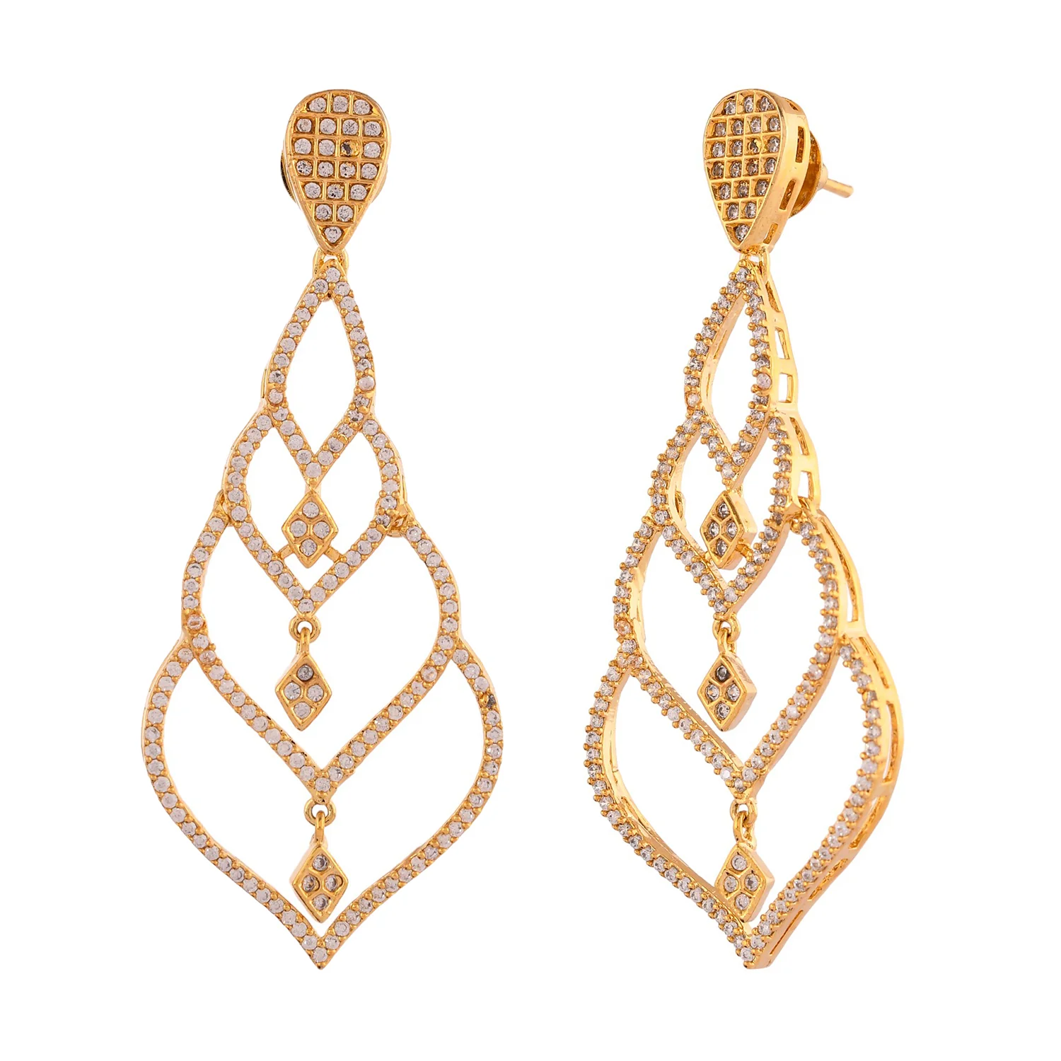 Sparkling Elegance Timeless Teardrop American Diamond Gold Dangler Earrings - Image 4
