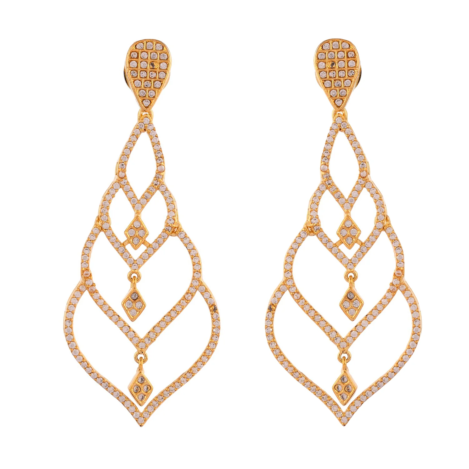 Sparkling Elegance Timeless Teardrop American Diamond Gold Dangler Earrings - Image 5