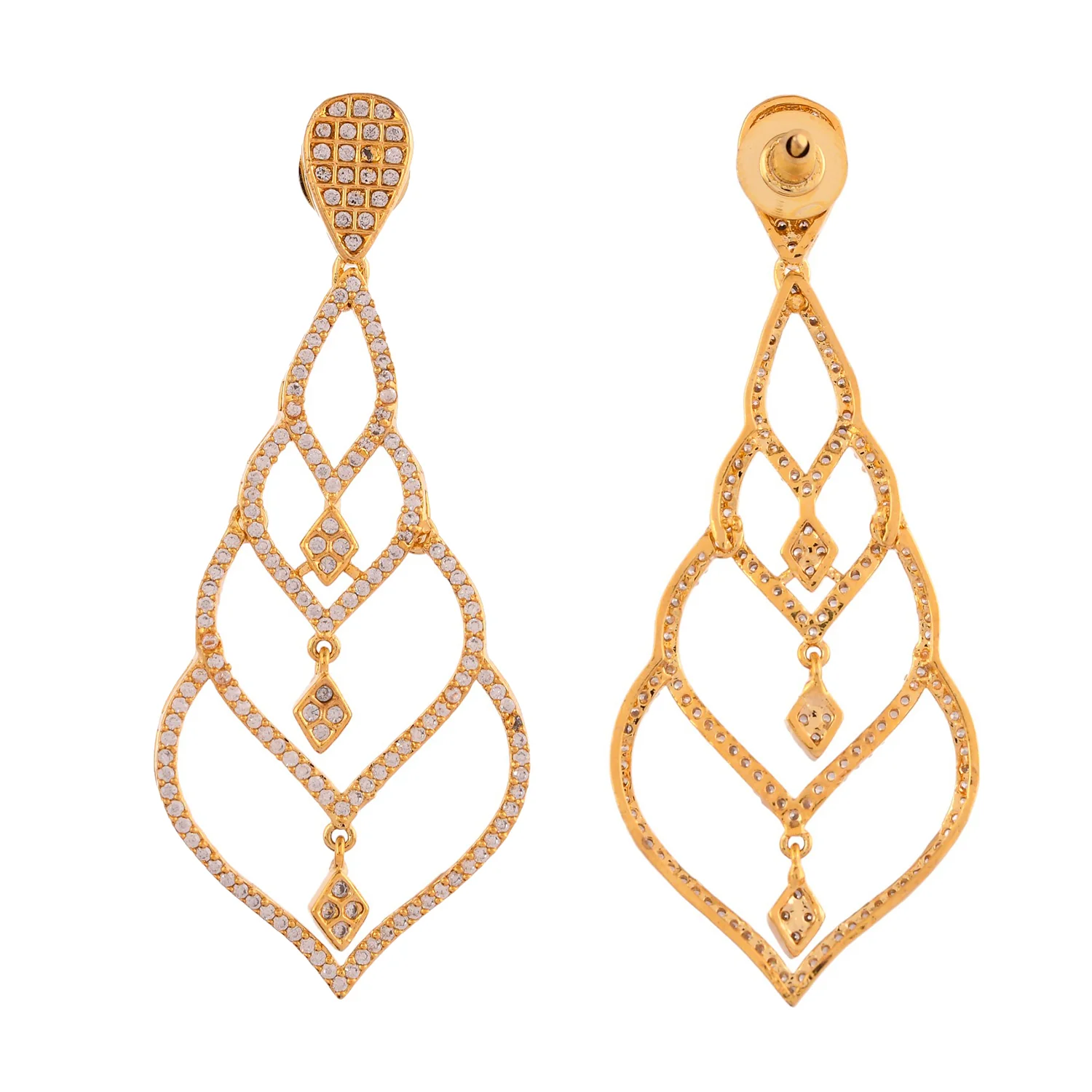 Sparkling Elegance Timeless Teardrop American Diamond Gold Dangler Earrings - Image 6