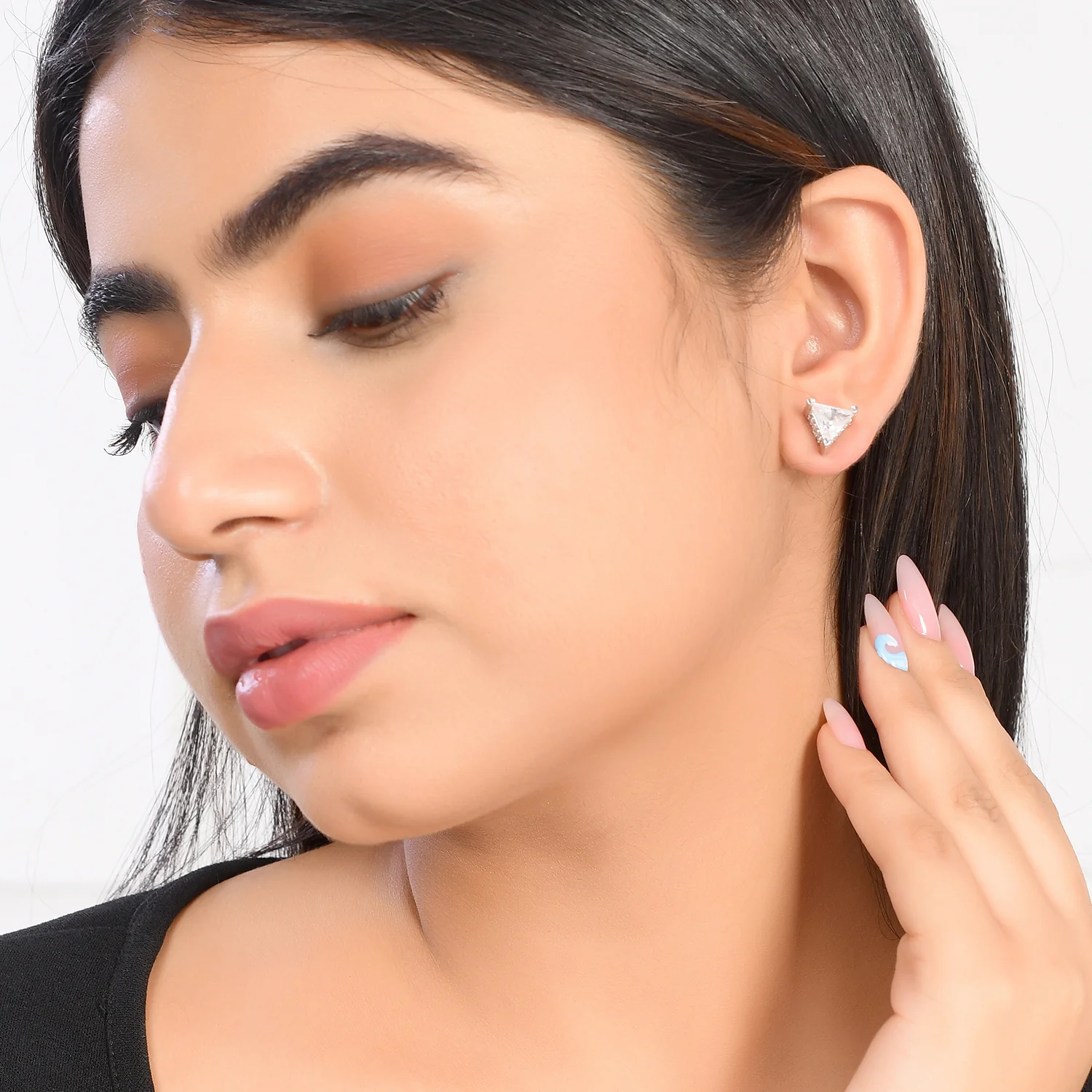 Sparkling Elegance Triangle Cut Cz Stud Earrings - Image 2