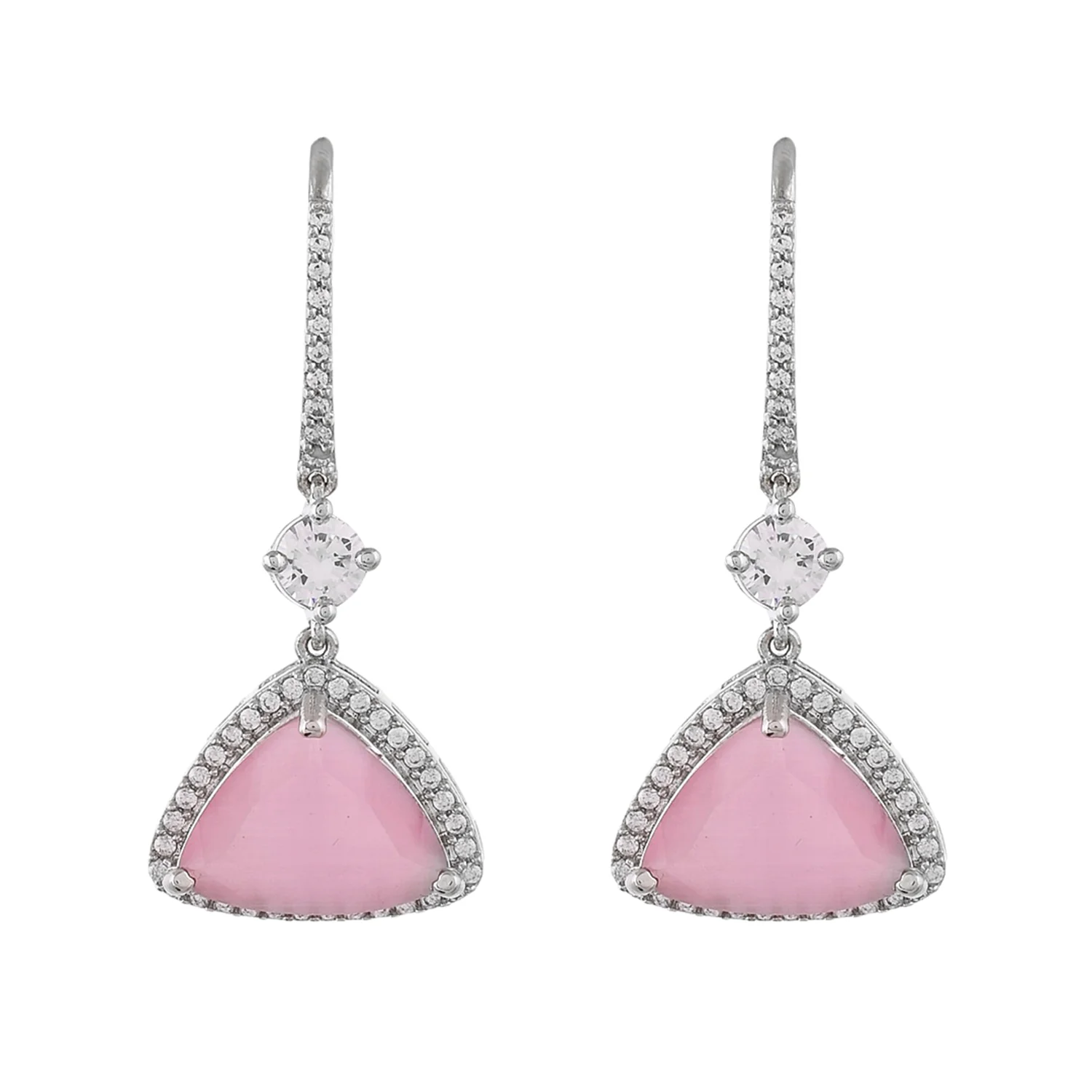 Sparkling Elegance Triangle Cut Pink Cz Earrings - Image 4