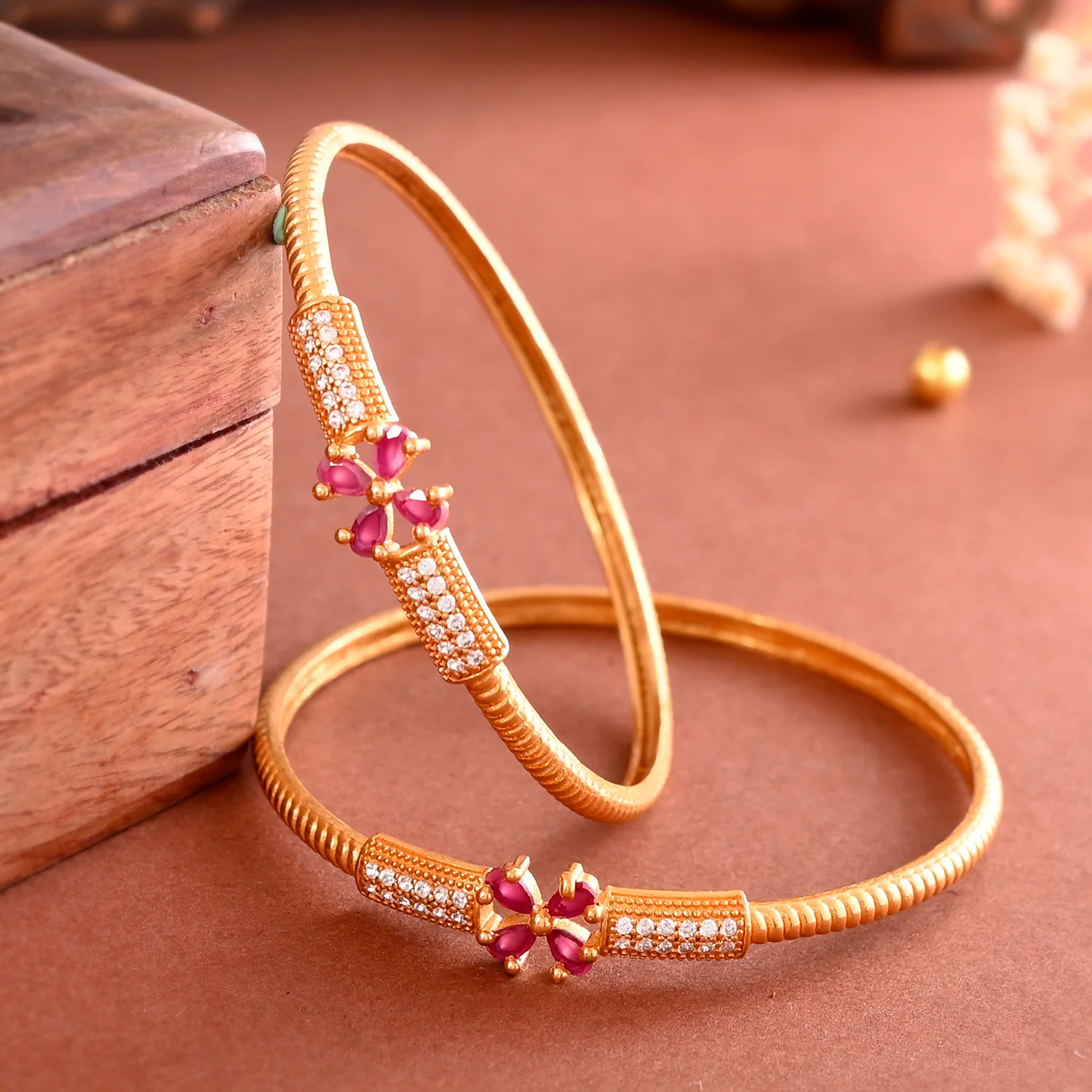 Sparkling Elegance Triangle Cut Red Cz Floral Bracelets