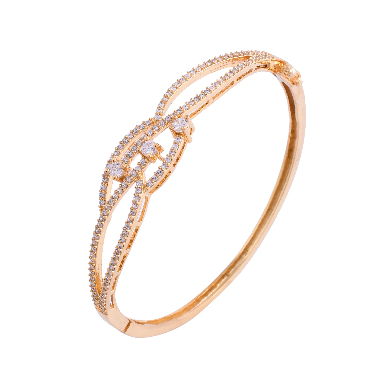 Sparkling Elegance Twilight Interlace Gold American Diamond Bracelet - Image 4