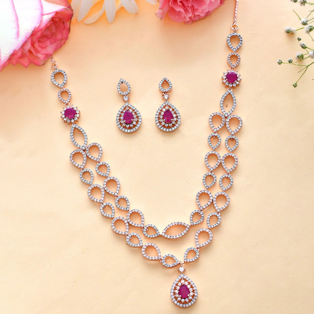 Sparkling Elegance Two Tone Plated CZ Jewellery Set