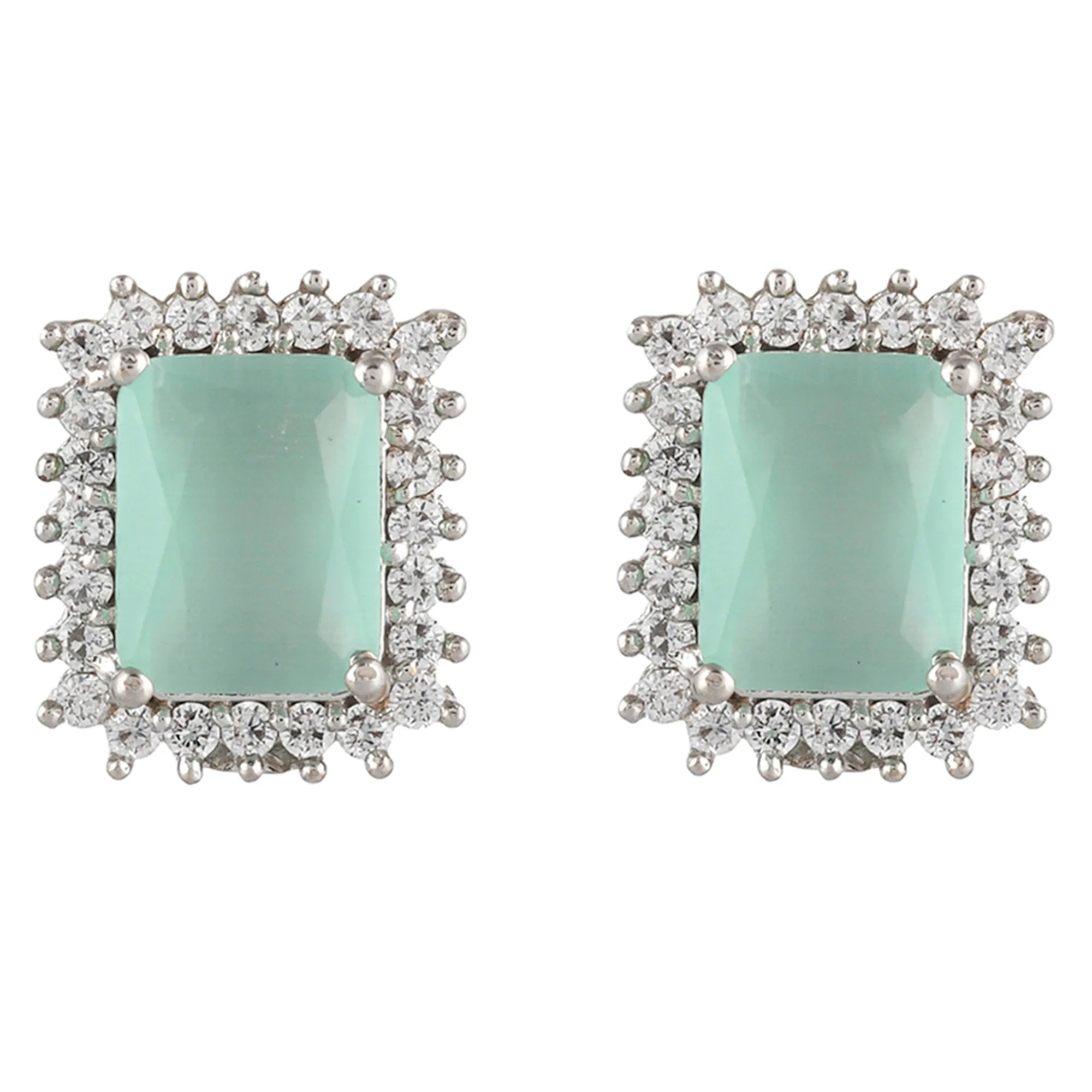 Sparkling Elegance Victorian Inspired Large Emerald Cut CZ Brass Silver Plated Earrings - Image 3
