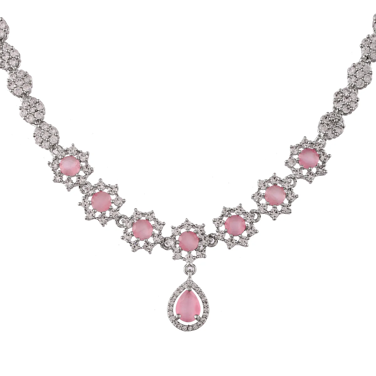 Sparkling Elegance Victorian Inspired Pink and White CZ Jewellery Set - Image 5