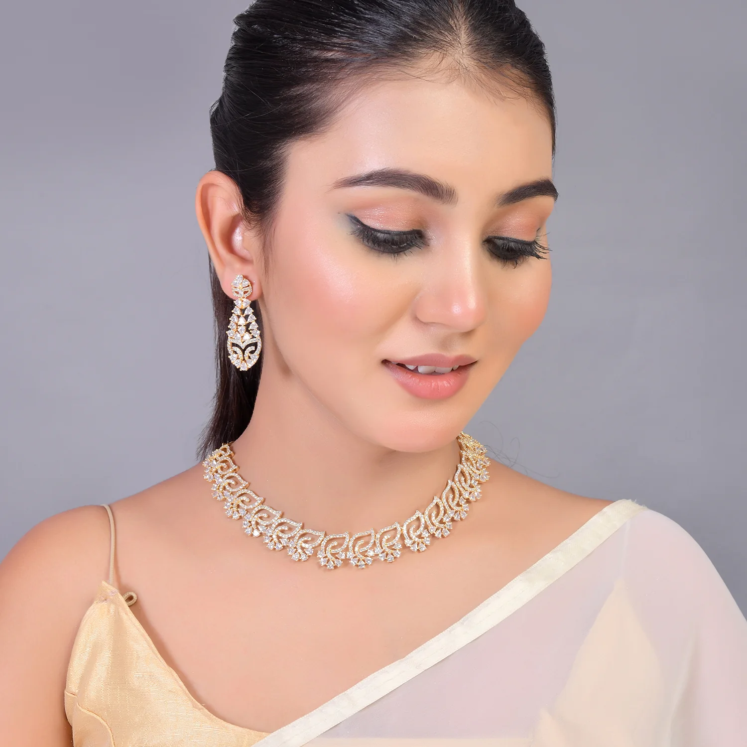 Sparkling Elegance Whimsical Blossoms Necklace Set - Image 2