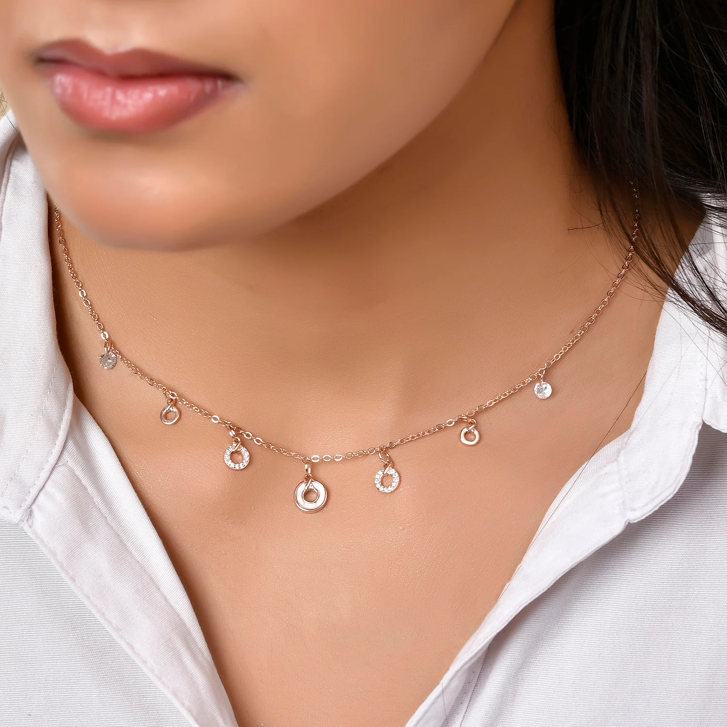 Sparkling Elegance Whimsical Charm Rose Gold Necklace - Image 2