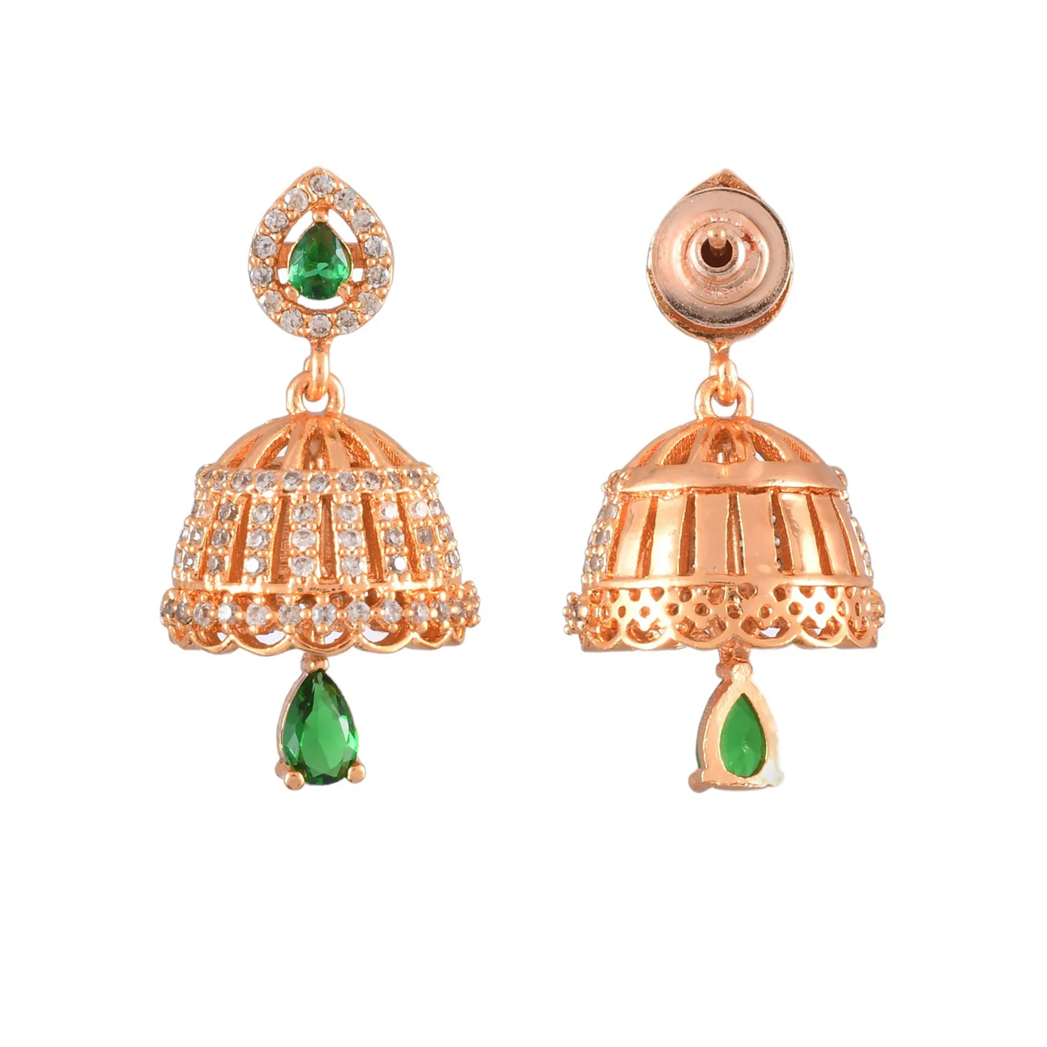 Sparkling Elegance White And Green Cz Jhumka Drop Earrings - Image 5